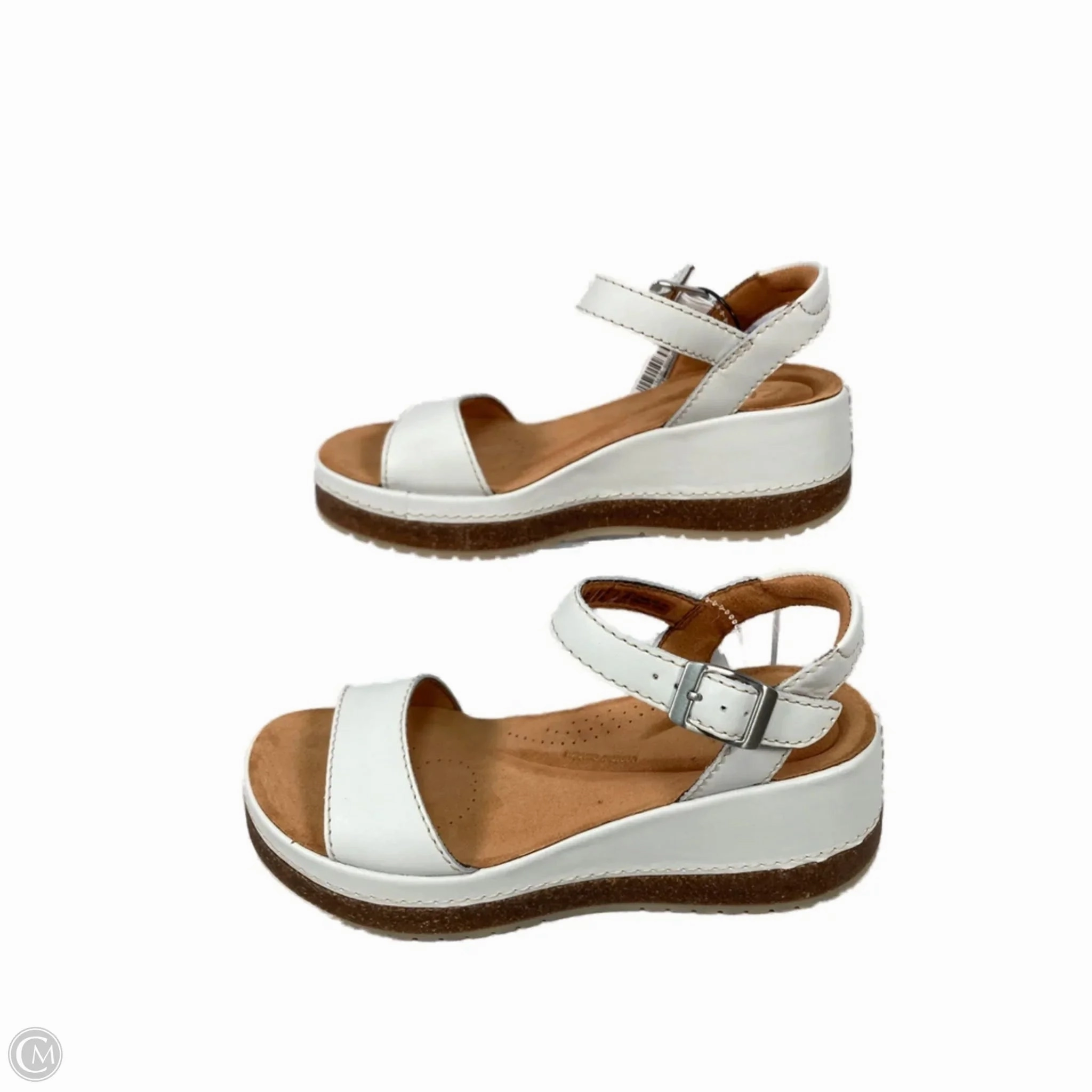 Sandals Heels Platform By Clarks In White, Size: 7 Leather Footwear