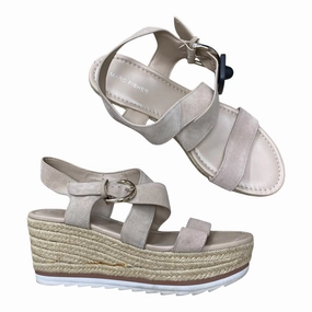 Sandals Heels Platform By Marc Fisher In Beige, Size:9.5 Marc Fisher fashion shoes with block heels