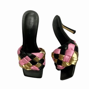 Sandals Heels Stiletto By Marc Fisher In Black & Gold, Size: 8.5 Marc Fisher fashion shoes with block heels
