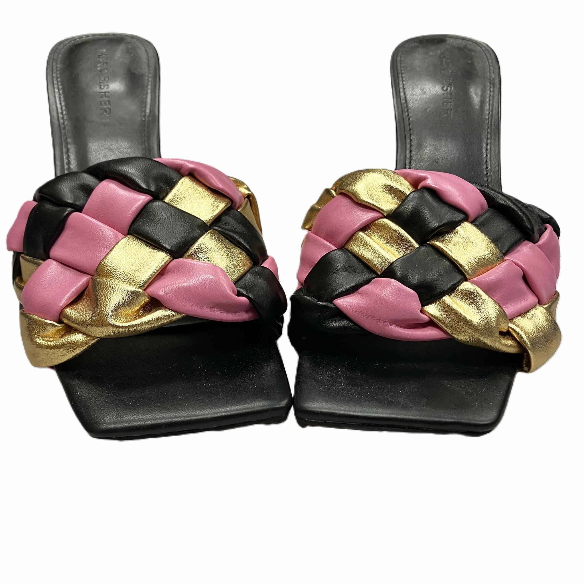 Sandals Heels Stiletto By Marc Fisher In Black & Gold, Size: 8.5 Fashion Heels