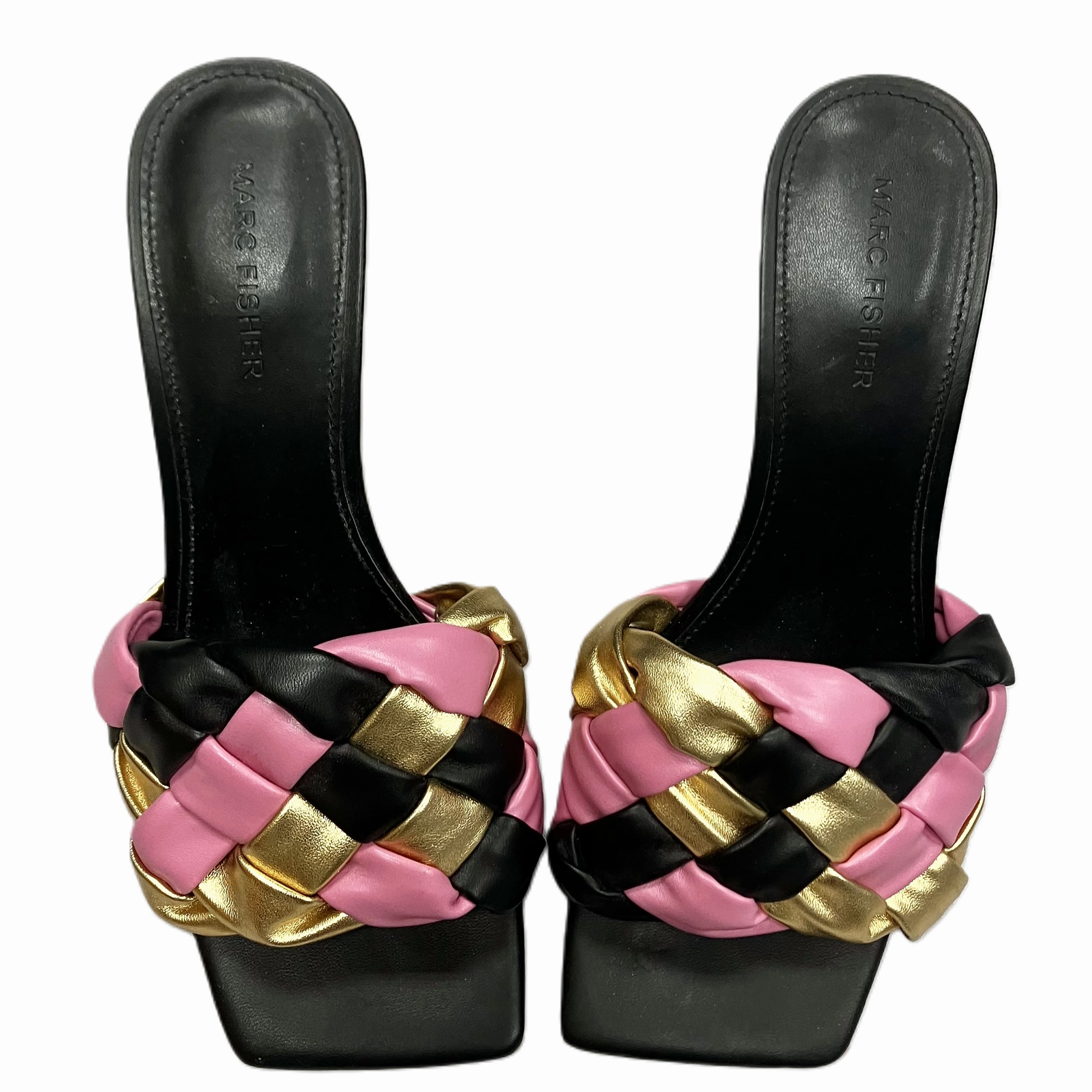 Sandals Heels Stiletto By Marc Fisher In Black & Gold, Size: 8.5 Fashion Heels