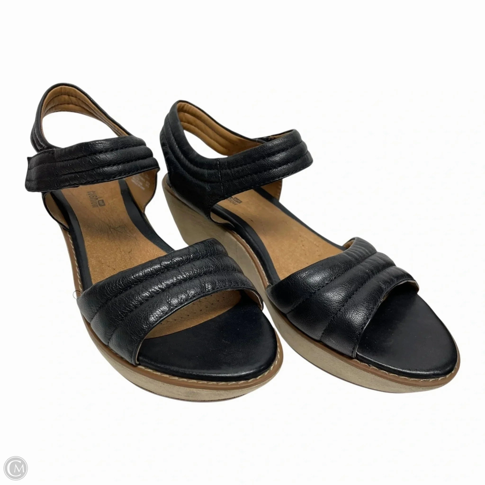 Sandals Heels Wedge By Clarks In Black & Brown, Size: 9 Leather Footwear