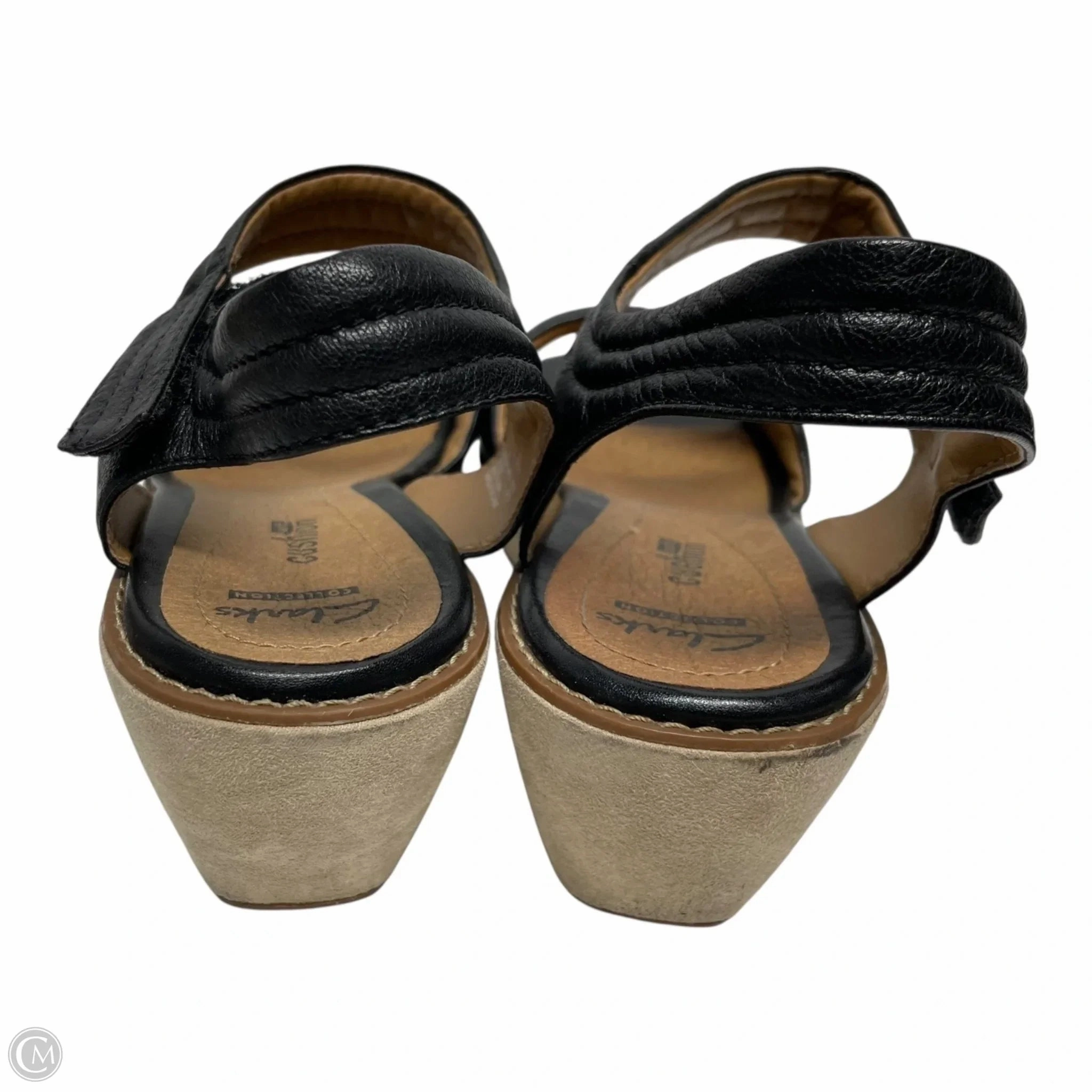 Sandals Heels Wedge By Clarks In Black & Brown, Size: 9 Leather Footwear