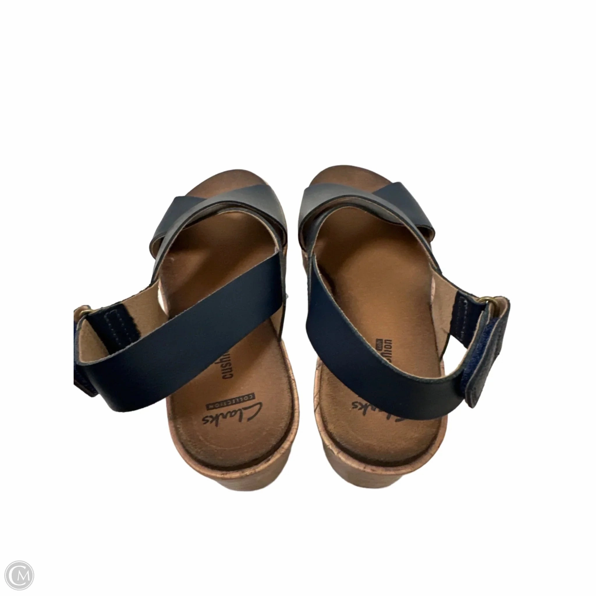 Sandals Heels Wedge By Clarks In Black, Size: 7 Leather Footwear