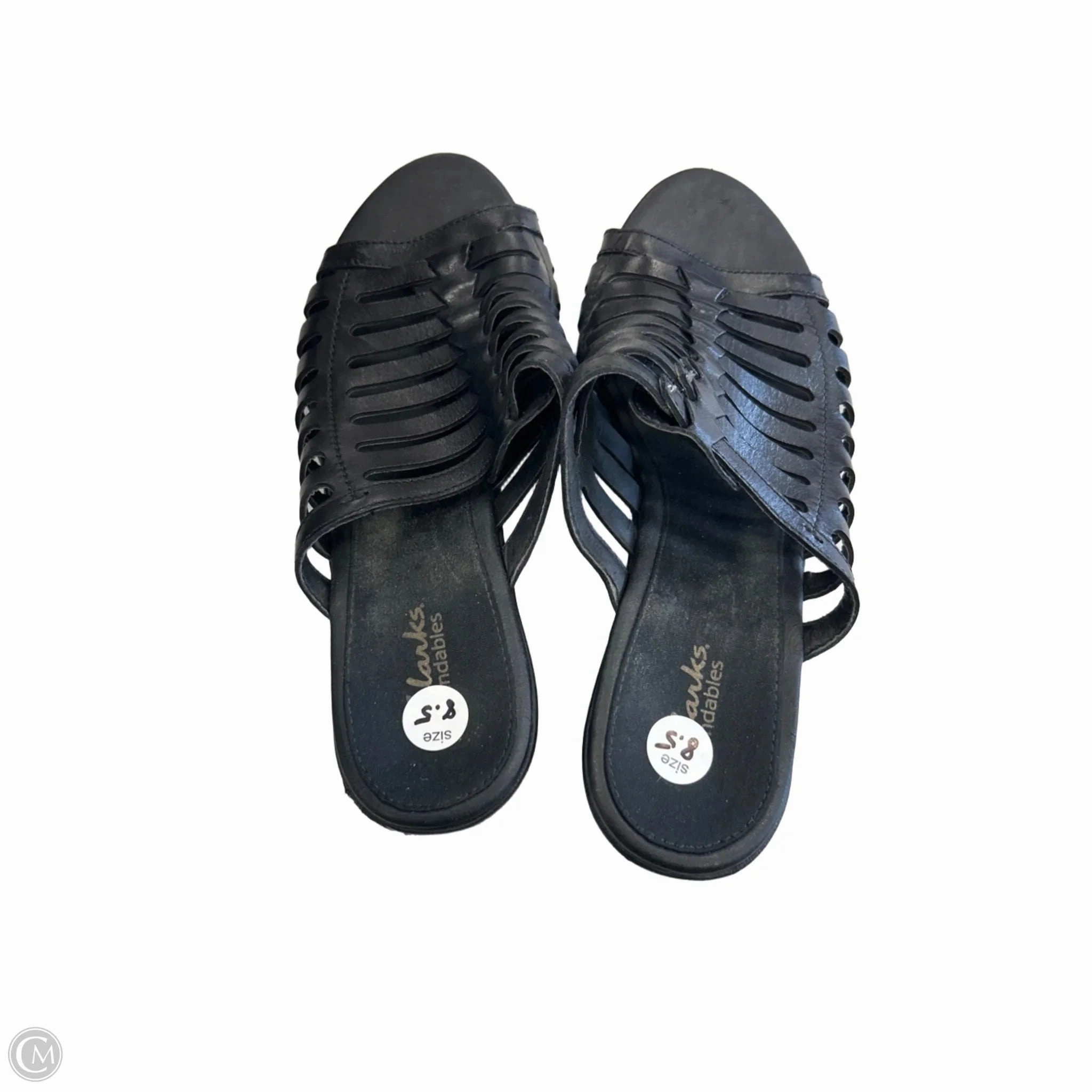 Sandals Heels Wedge By Clarks In Black, Size: 8.5 Leather Footwear