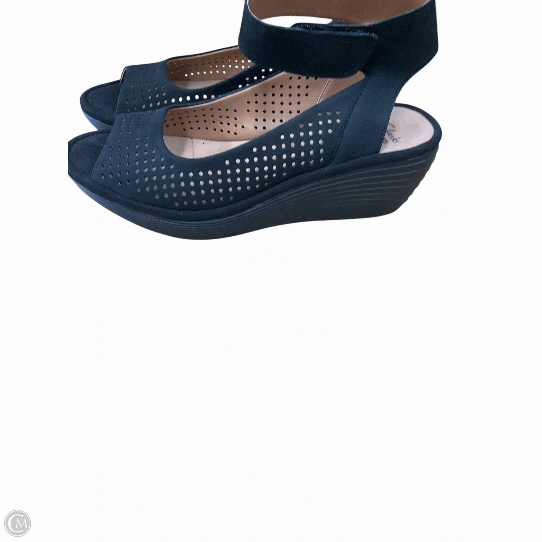 Sandals Heels Wedge By Clarks In Black, Size: 8.5 Leather Footwear