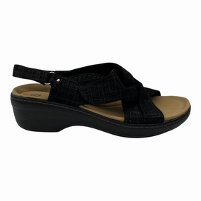 Sandals Heels Wedge By Clarks In Black, Size:9.5 Clarks leather shoes for daily wear