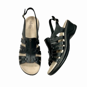 Sandals Heels Wedge By Clarks In Black, Size: 9.5 Clarks leather shoes for daily wear