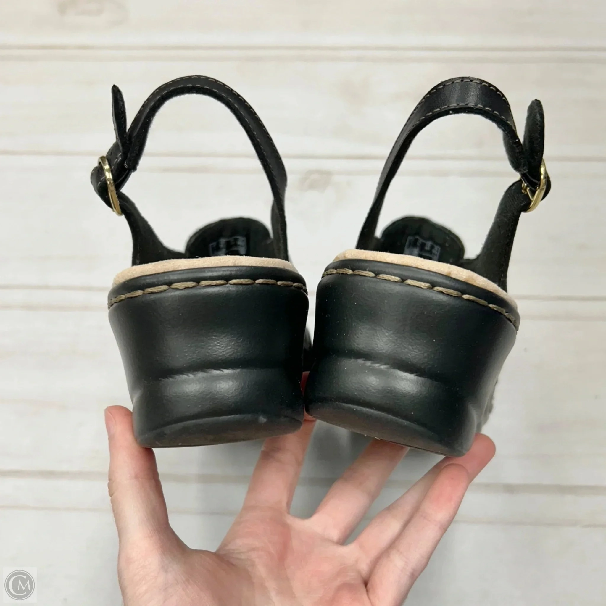 Sandals Heels Wedge By Clarks In Black, Size: 9.5 Leather Footwear