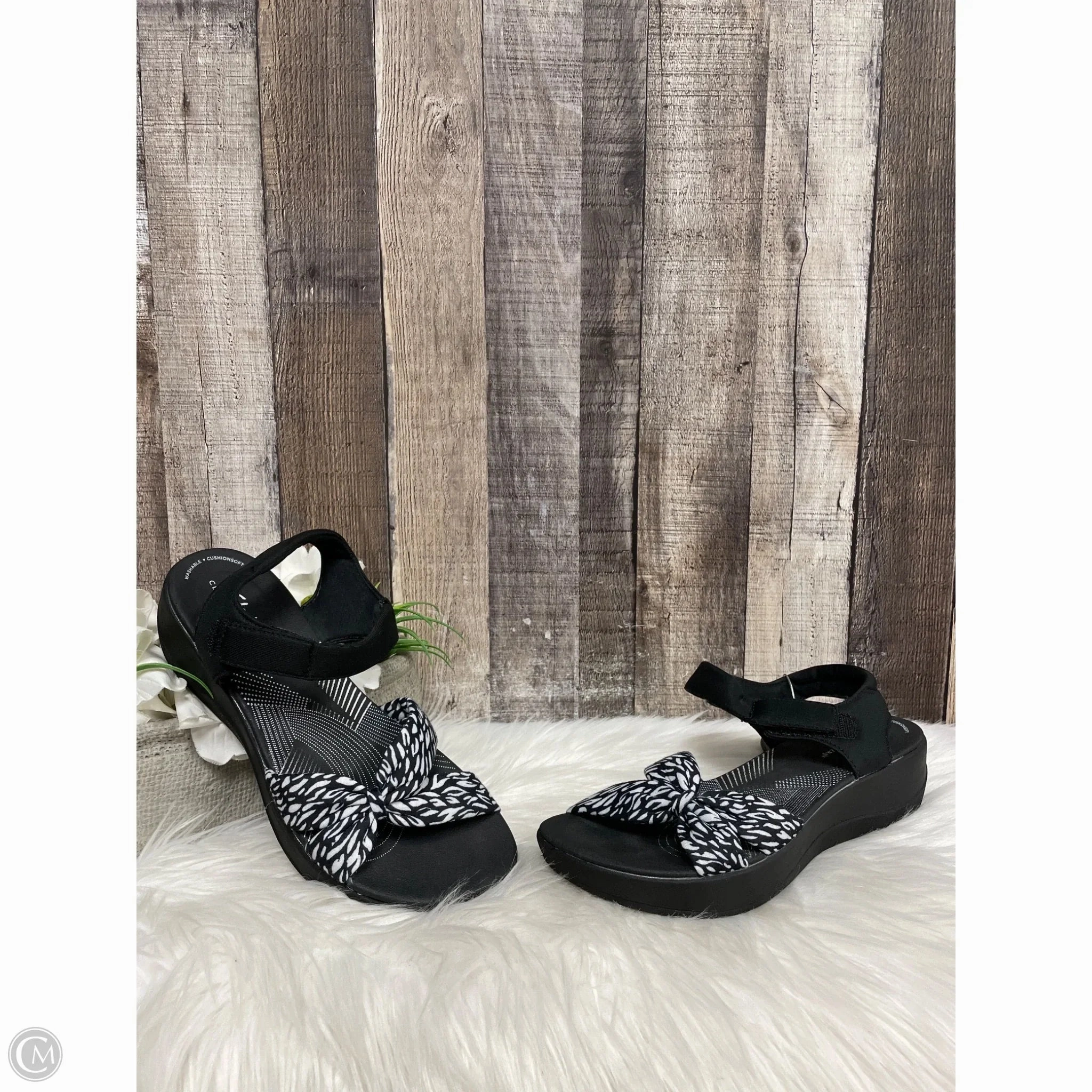 Sandals Heels Wedge By Clarks In Black, Size: 9 Clarks leather shoes for daily wear