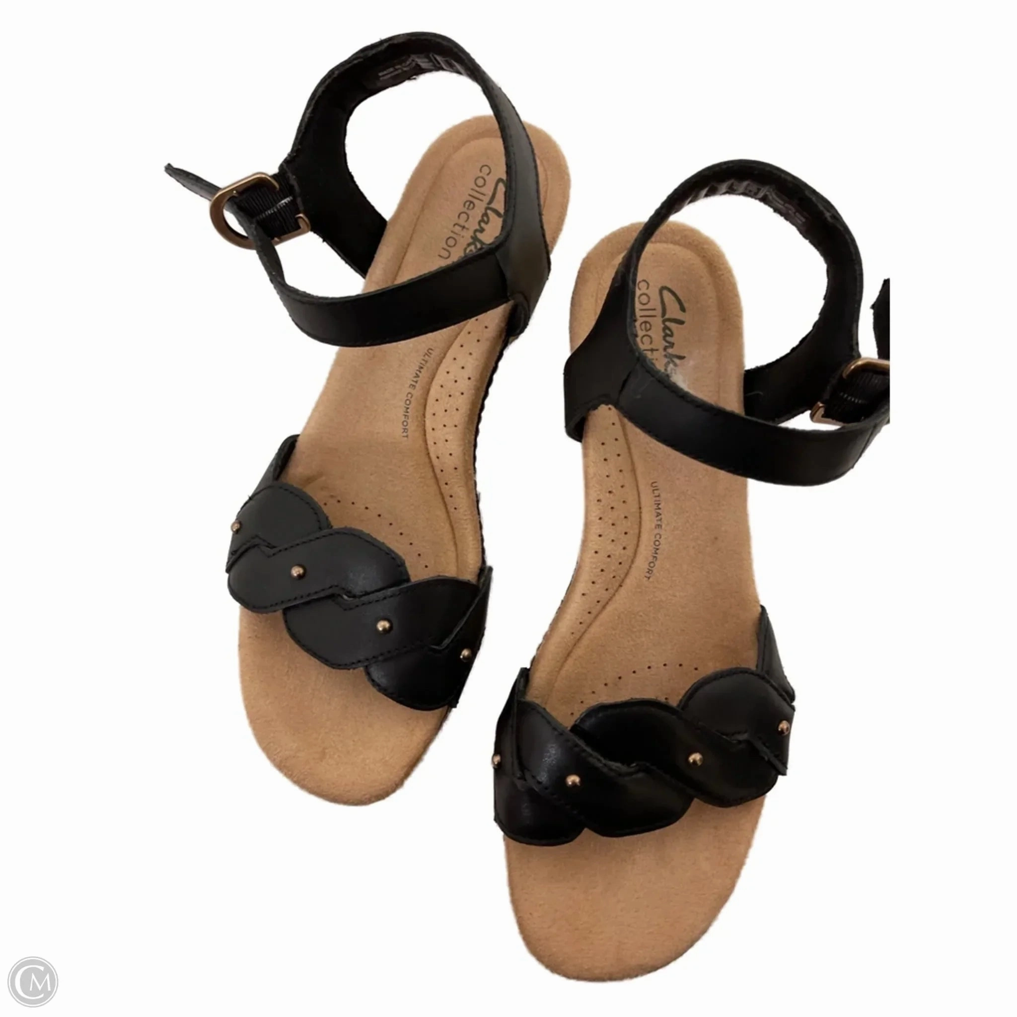 Sandals Heels Wedge By Clarks In Black, Size: 9 Leather Footwear
