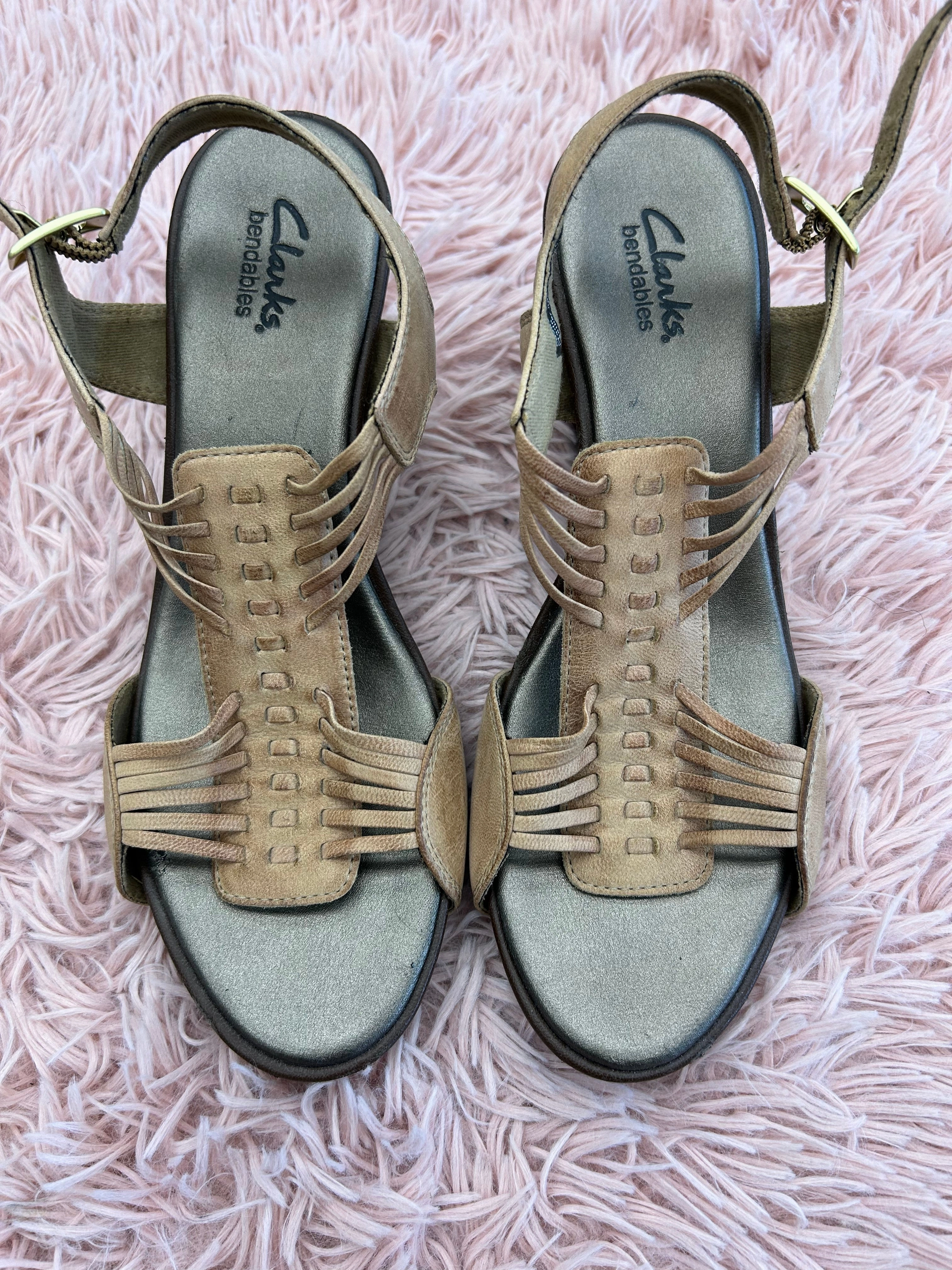Sandals Heels Wedge By Clarks In Brown, Size: 8 Clarks leather shoes for daily wear