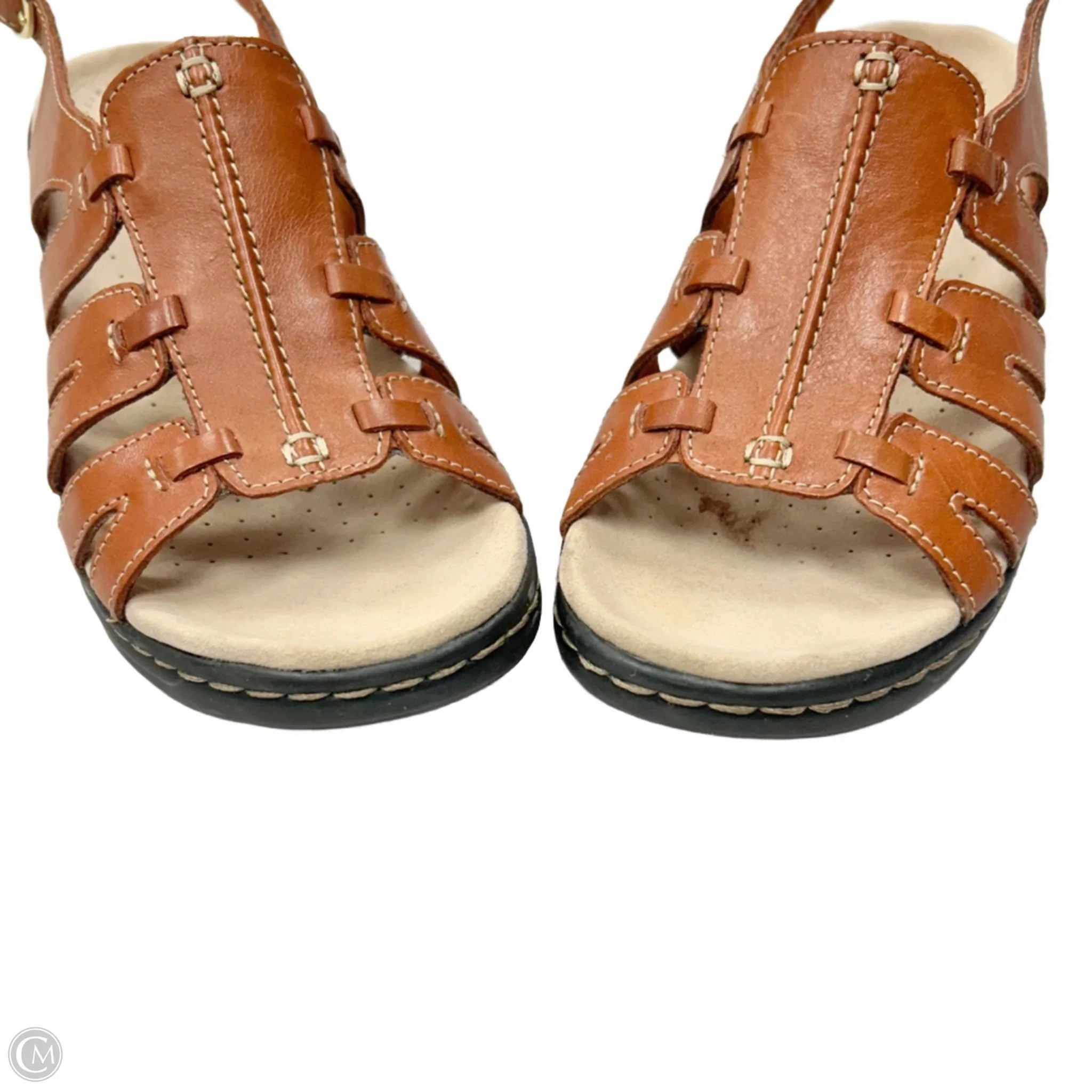 Sandals Heels Wedge By Clarks In Brown, Size: 9.5 Leather Footwear