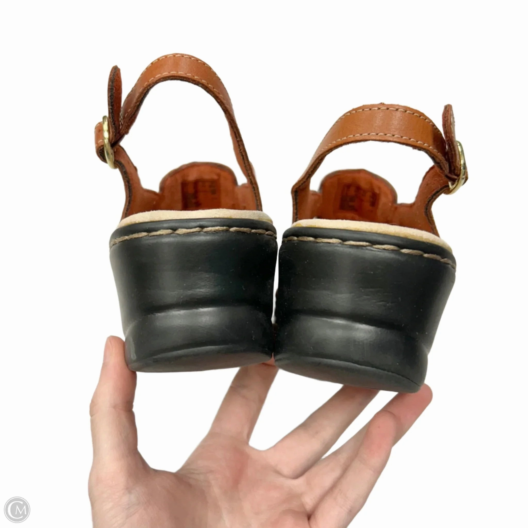 Sandals Heels Wedge By Clarks In Brown, Size: 9.5 Leather Footwear