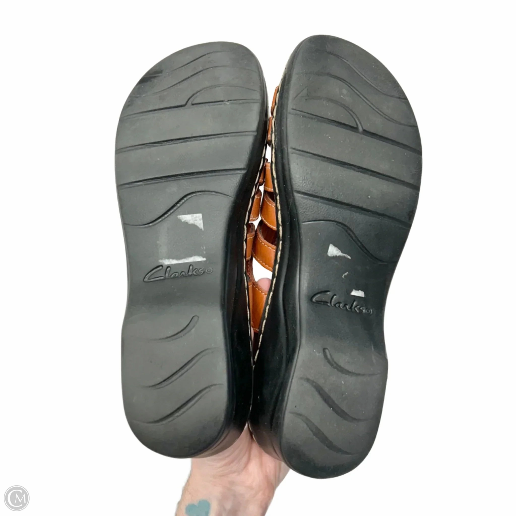 Sandals Heels Wedge By Clarks In Brown, Size: 9.5 Leather Footwear