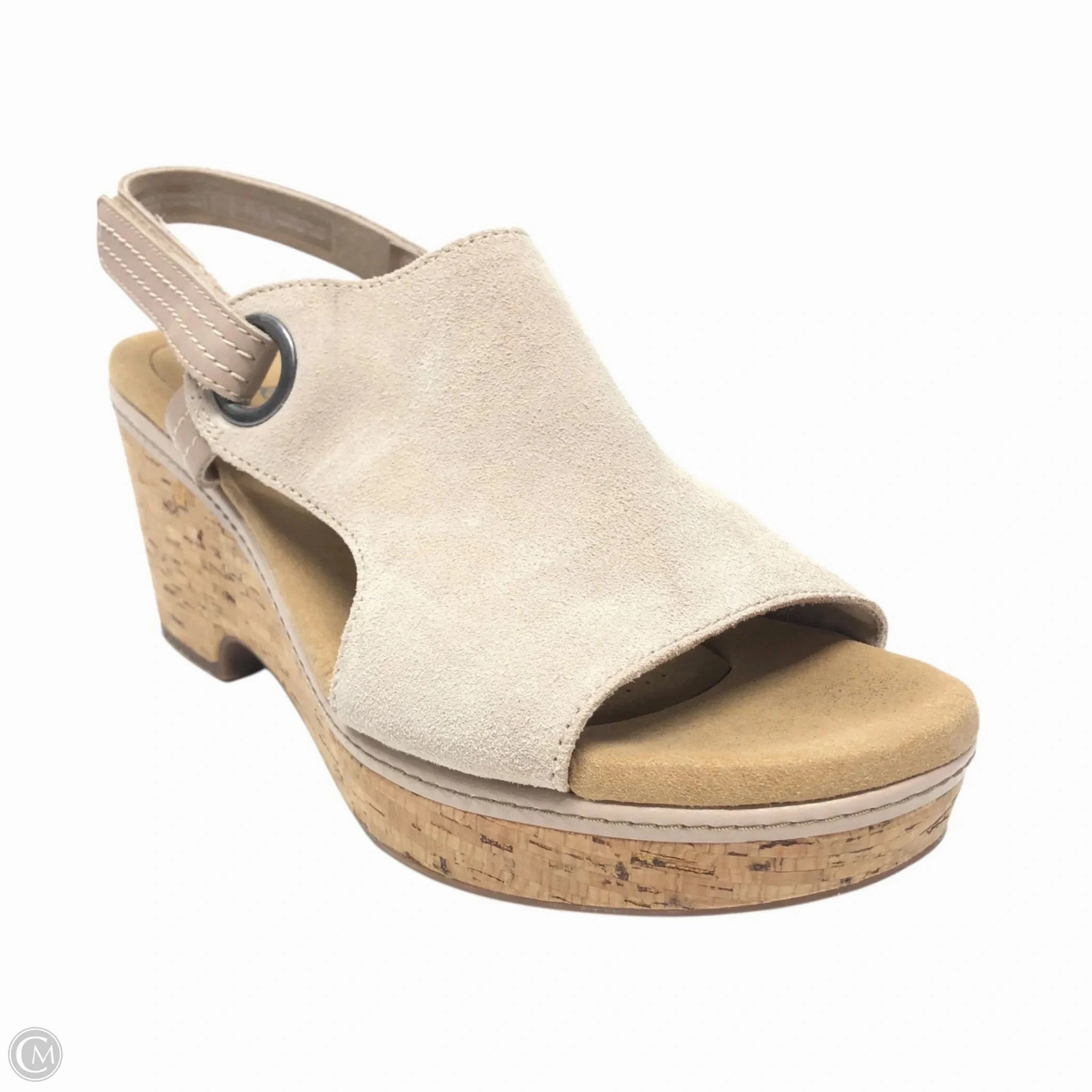 Sandals Heels Wedge By Clarks In Cream, Size: 10 Leather Footwear