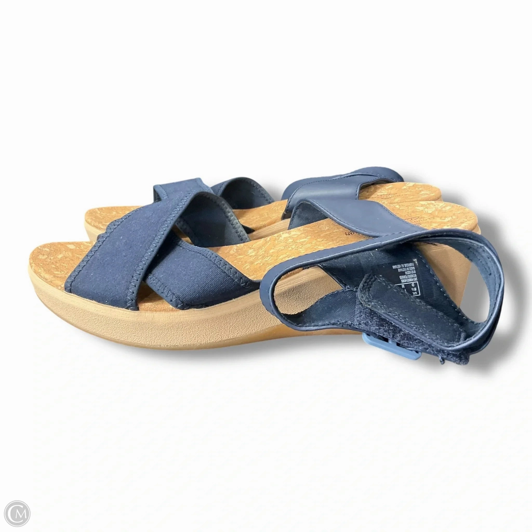 Sandals Heels Wedge By Clarks In Navy, Size: 11 Leather Footwear