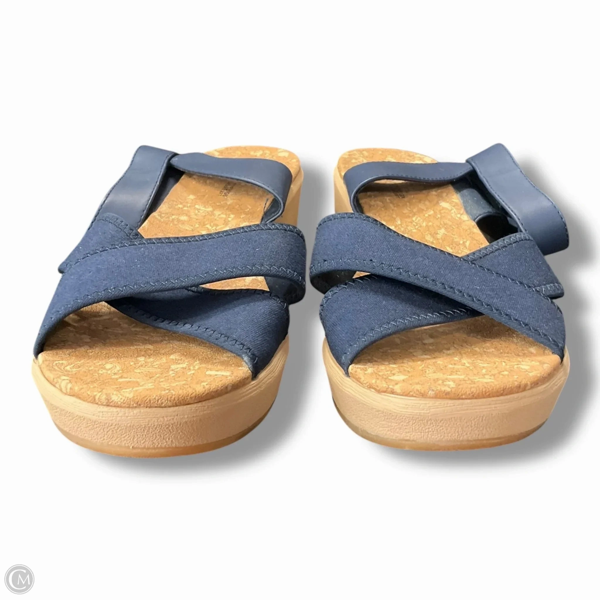 Sandals Heels Wedge By Clarks In Navy, Size: 11 Leather Footwear