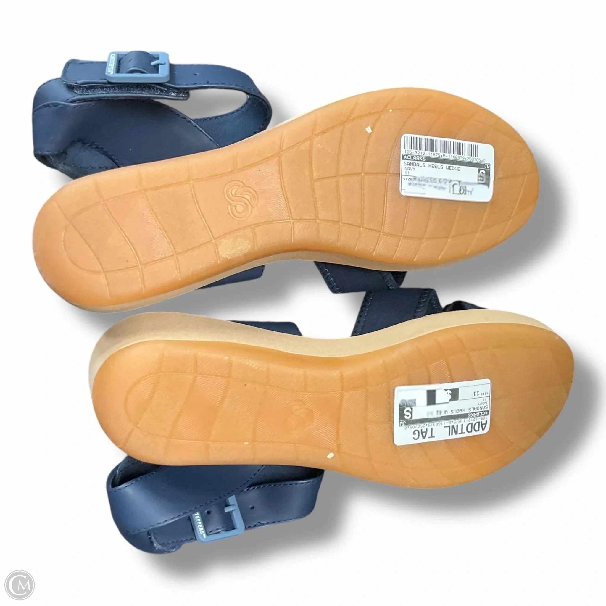 Sandals Heels Wedge By Clarks In Navy, Size: 11 Leather Footwear