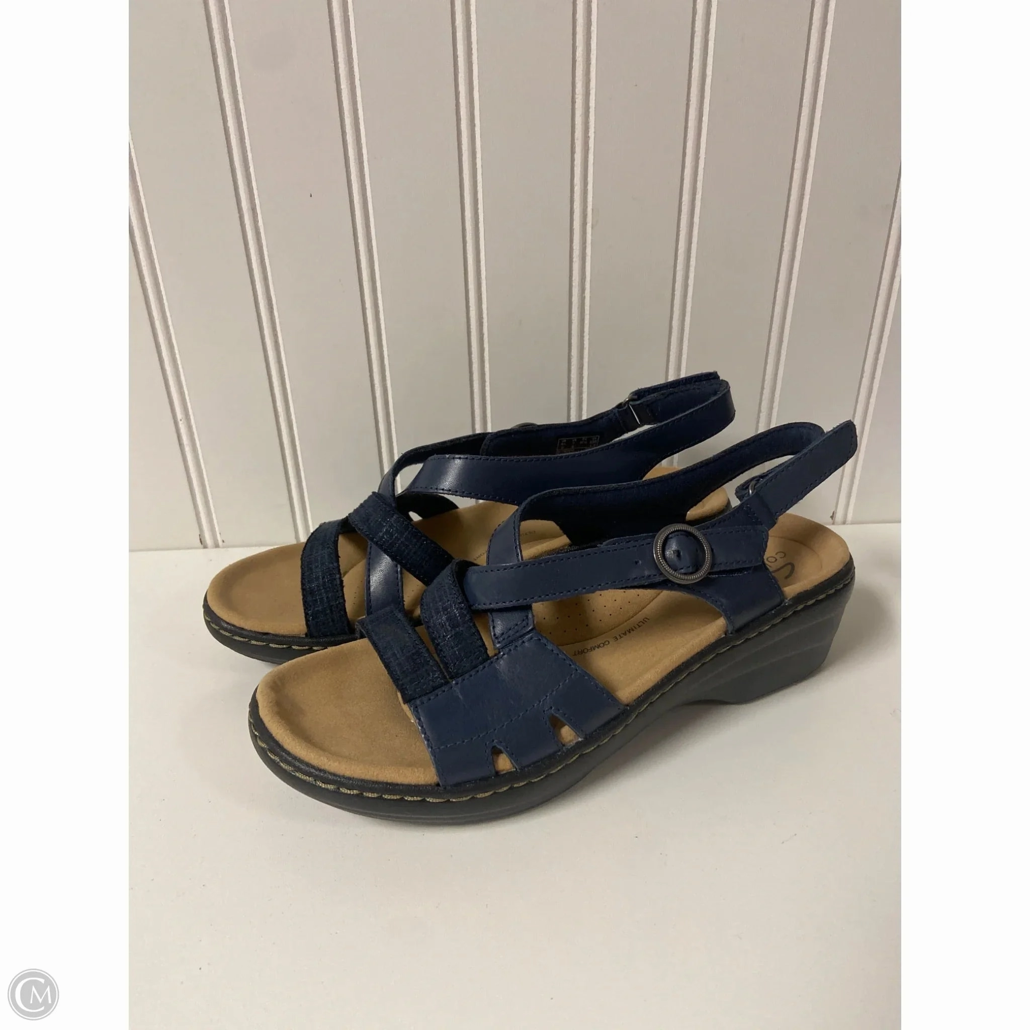 Sandals Heels Wedge By Clarks In Navy, Size: 7 Clarks leather shoes for daily wear
