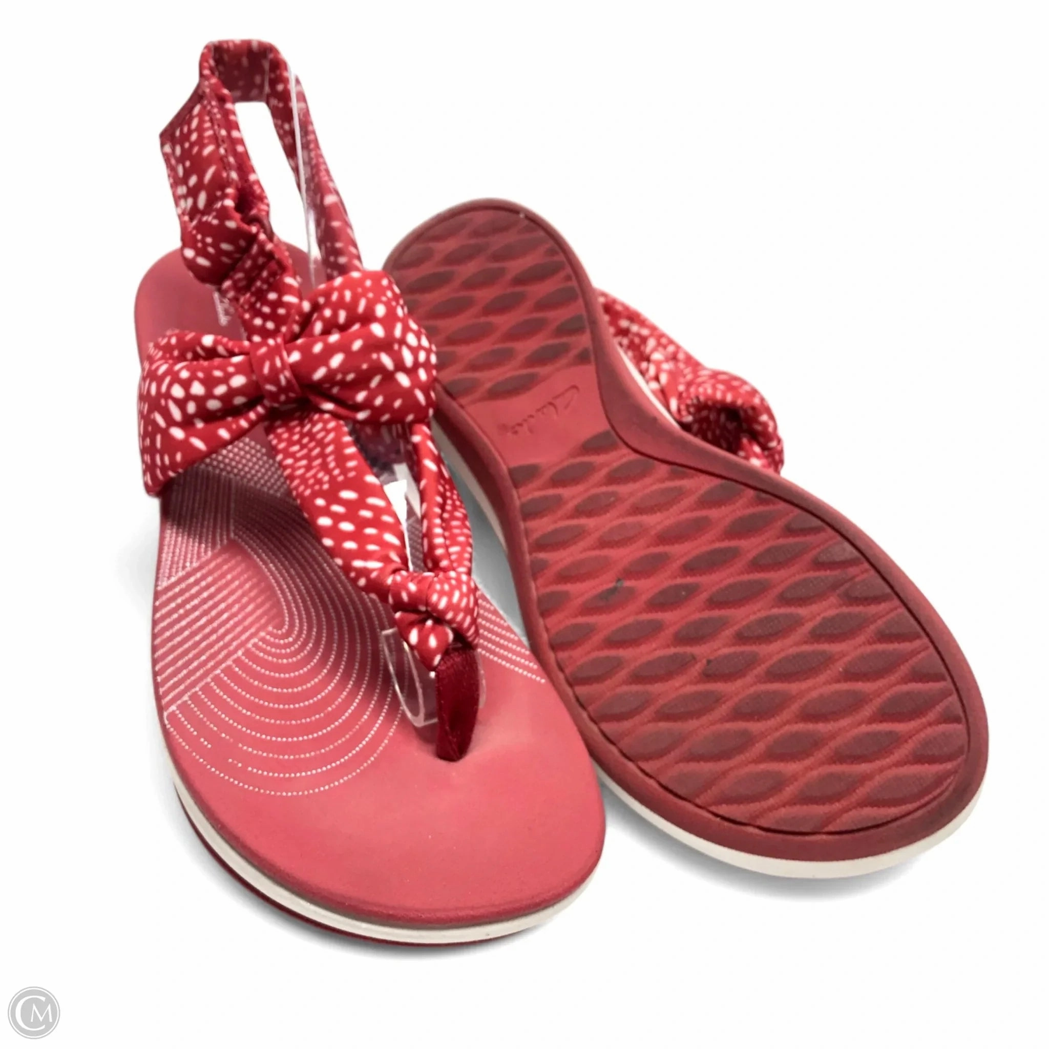Sandals Heels Wedge By Clarks In Red, Size: 7 Leather Footwear
