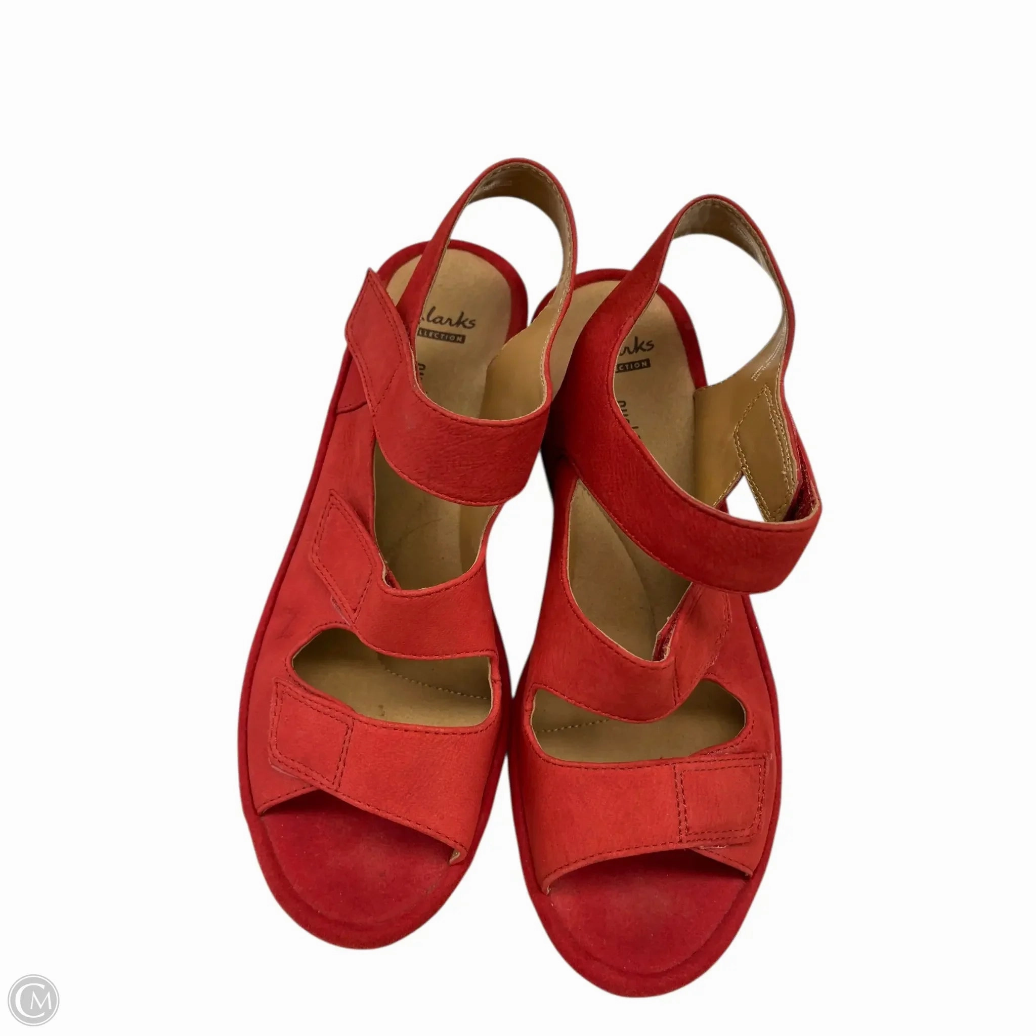 Sandals Heels Wedge By Clarks In Red, Size: 7 Leather Footwear