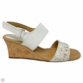 Sandals Heels Wedge By Clarks In Tan & White, Size: 8.5 Clarks leather shoes for daily wear