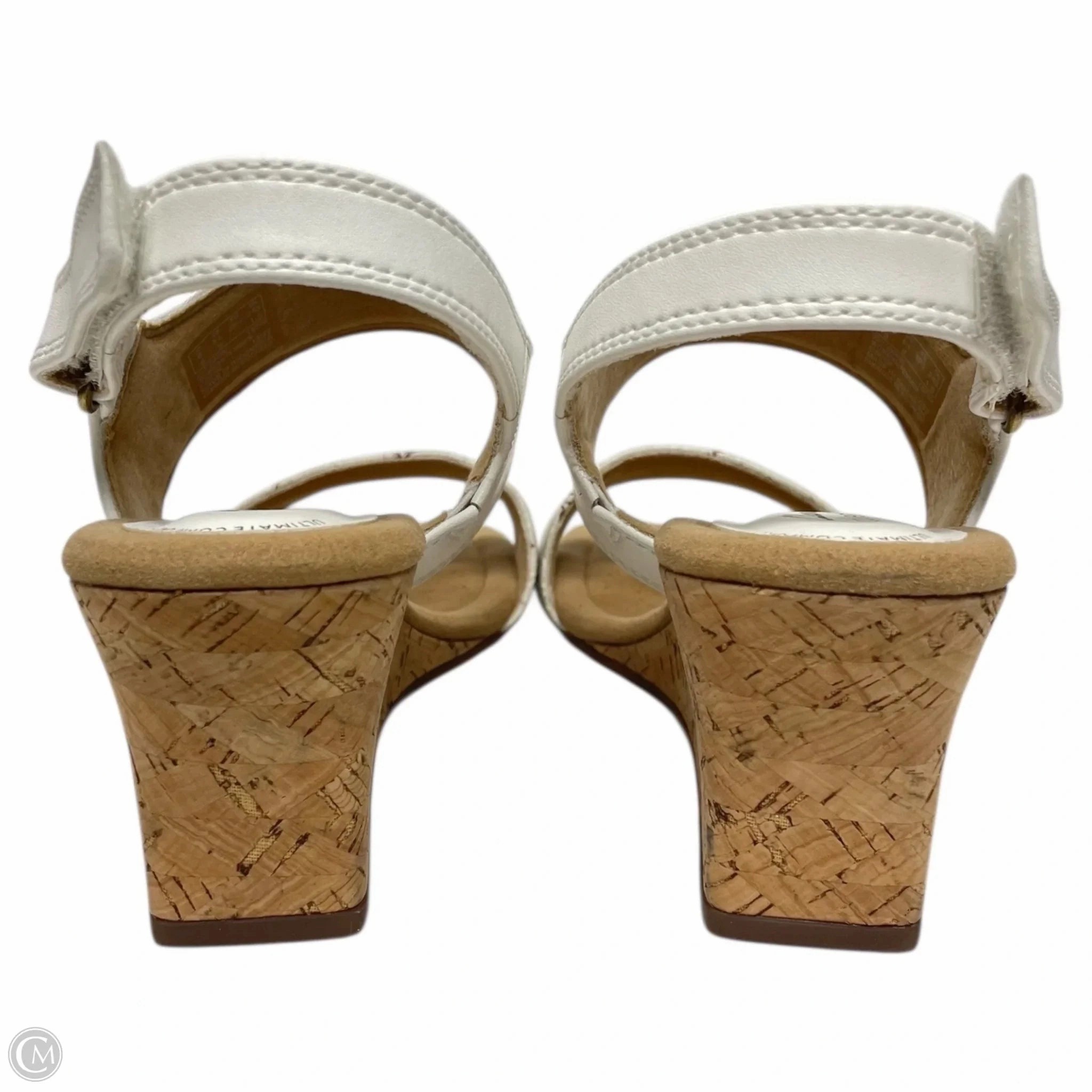 Sandals Heels Wedge By Clarks In Tan & White, Size: 8.5 Leather Footwear