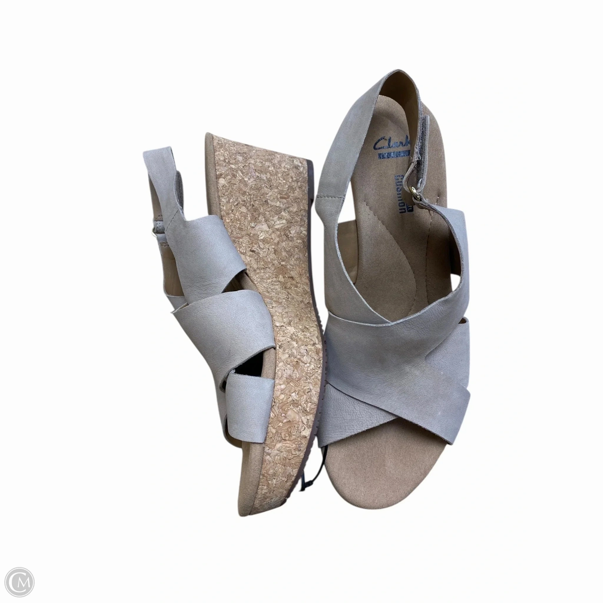 Sandals Heels Wedge By Clarks In Tan, Size: 10 Leather Footwear