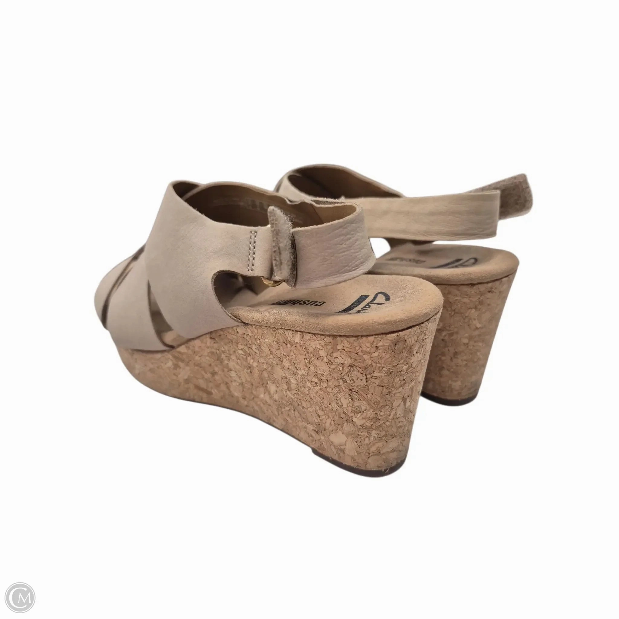 Sandals Heels Wedge By Clarks In Tan, Size: 6 Leather Footwear