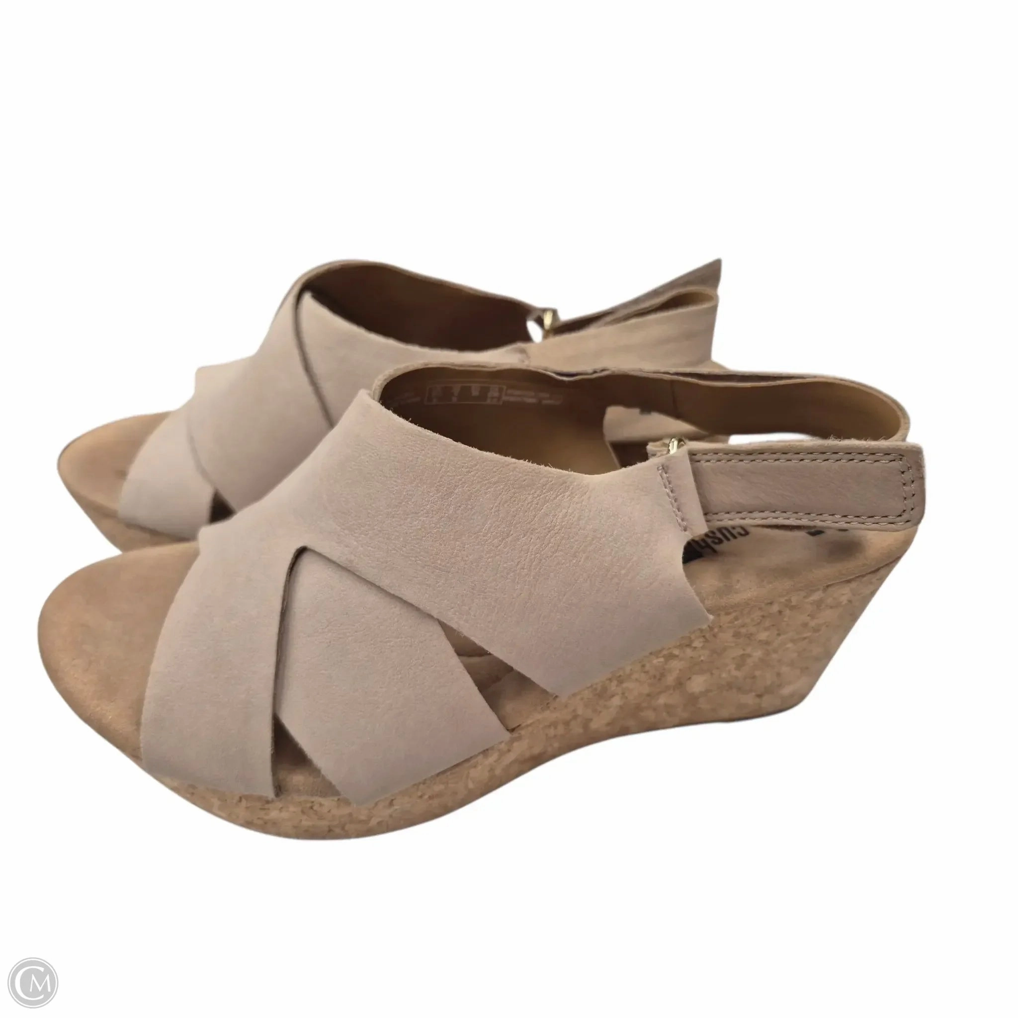 Sandals Heels Wedge By Clarks In Tan, Size: 6 Leather Footwear