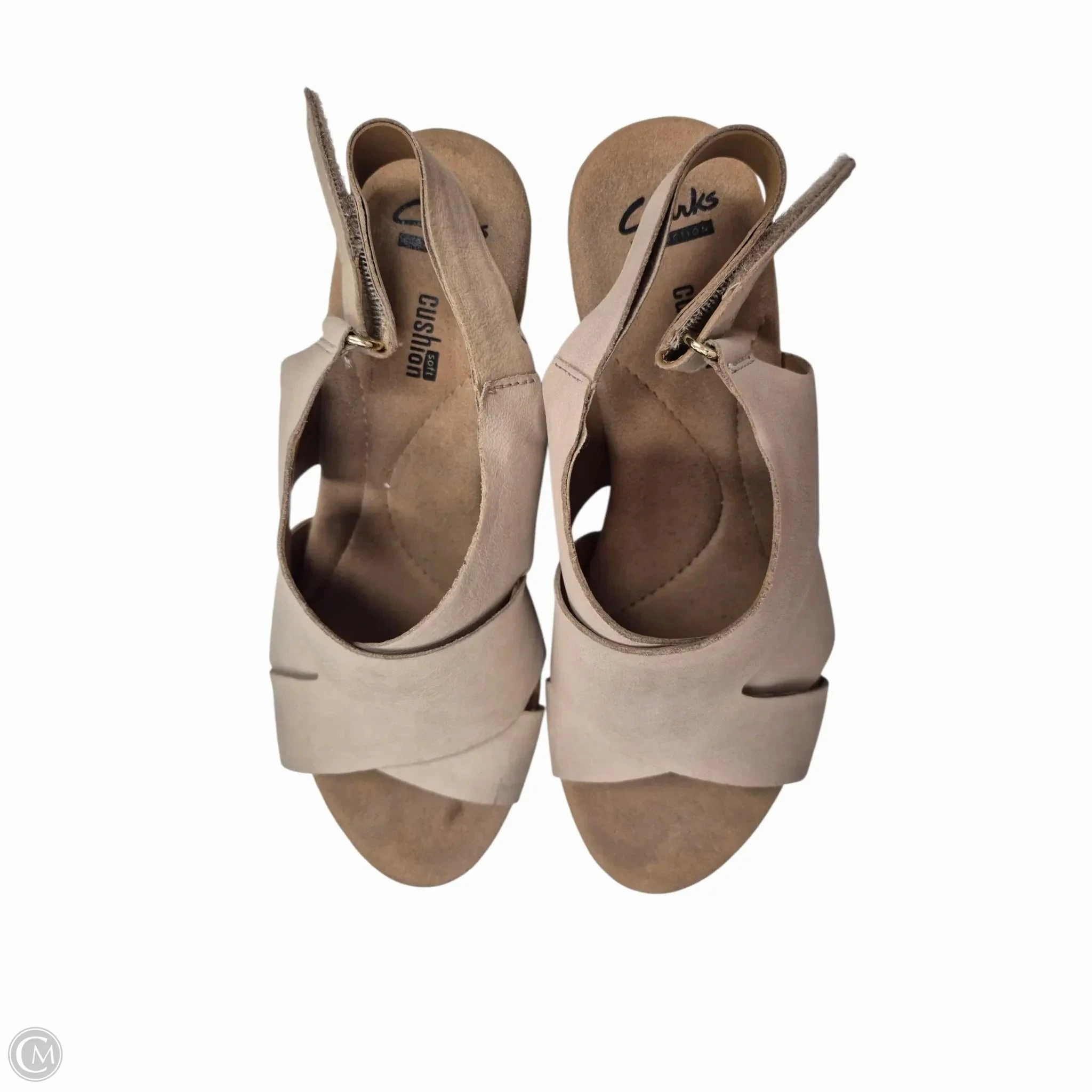 Sandals Heels Wedge By Clarks In Tan, Size: 6 Leather Footwear