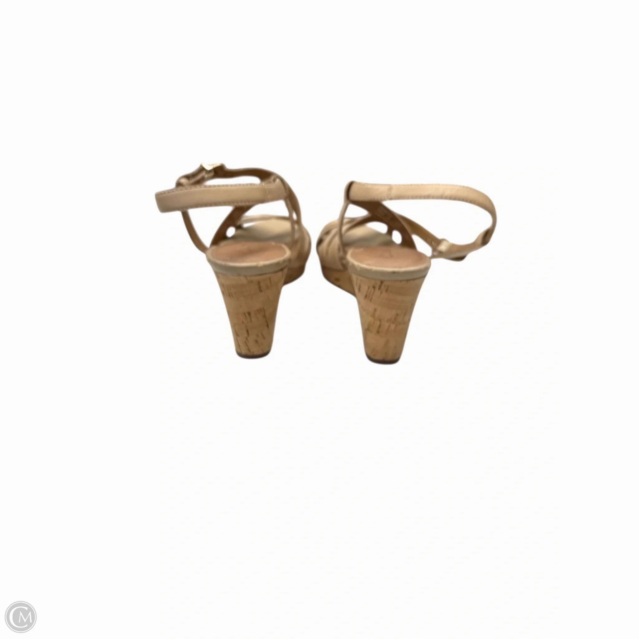 Sandals Heels Wedge By Clarks In Tan, Size: 8 Leather Footwear