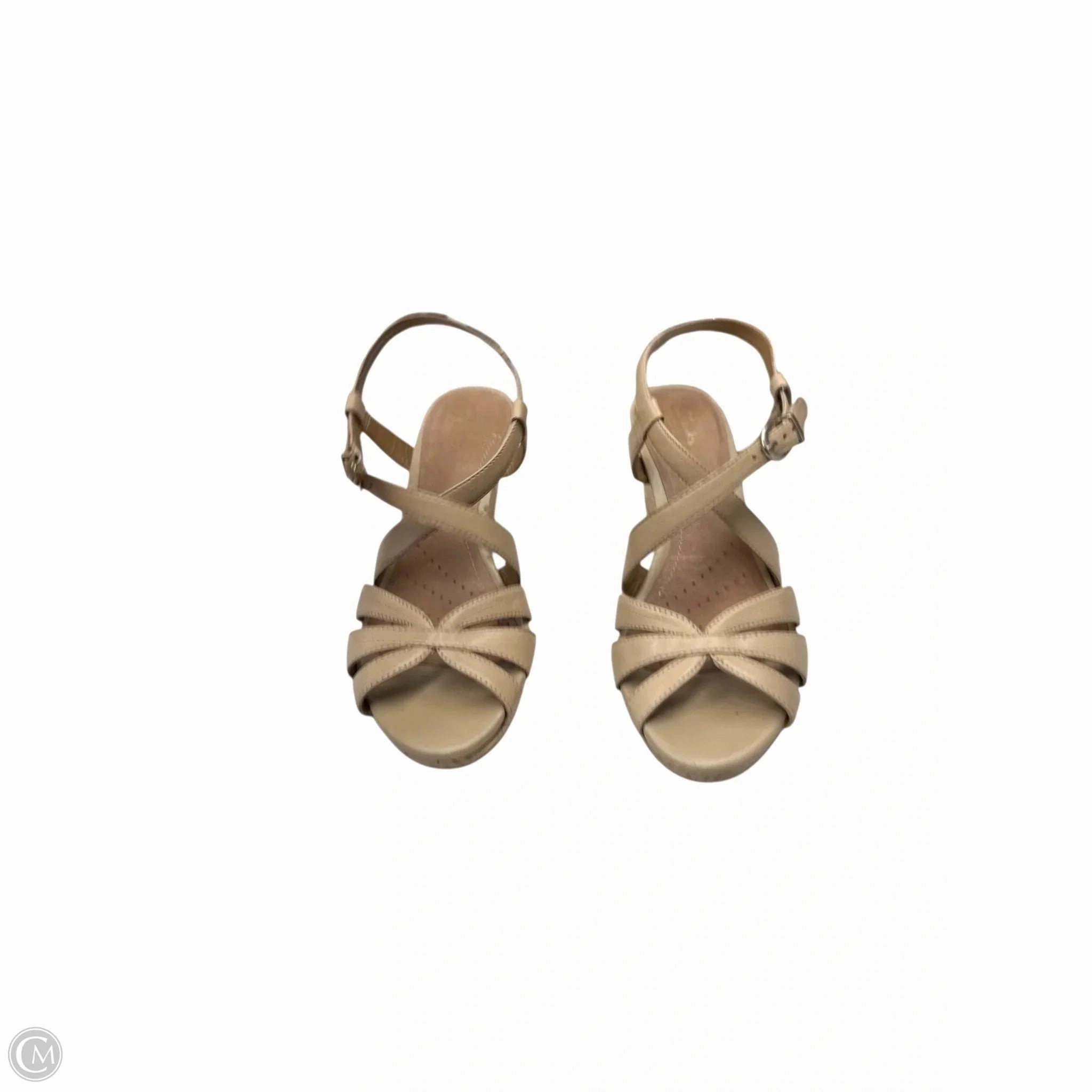 Sandals Heels Wedge By Clarks In Tan, Size: 8 Leather Footwear