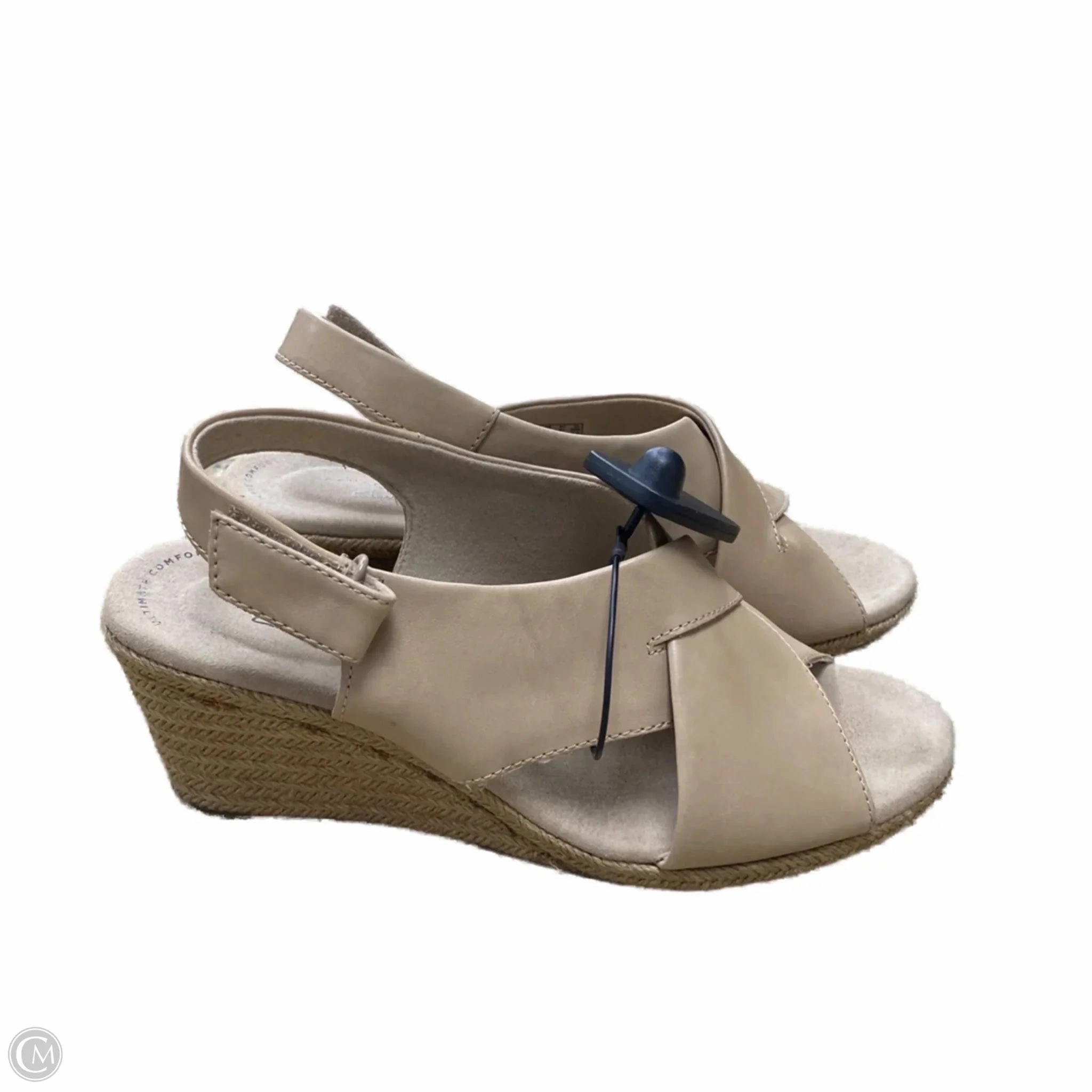 Sandals Heels Wedge By Clarks In Tan, Size: 9.5 Leather Footwear