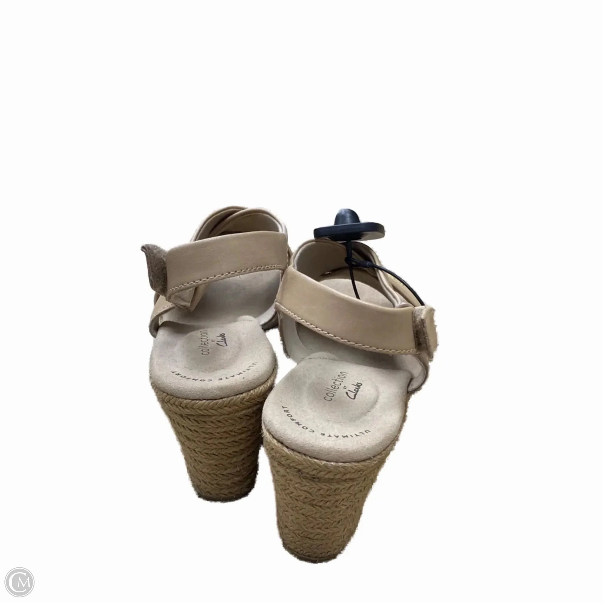 Sandals Heels Wedge By Clarks In Tan, Size: 9.5 Leather Footwear