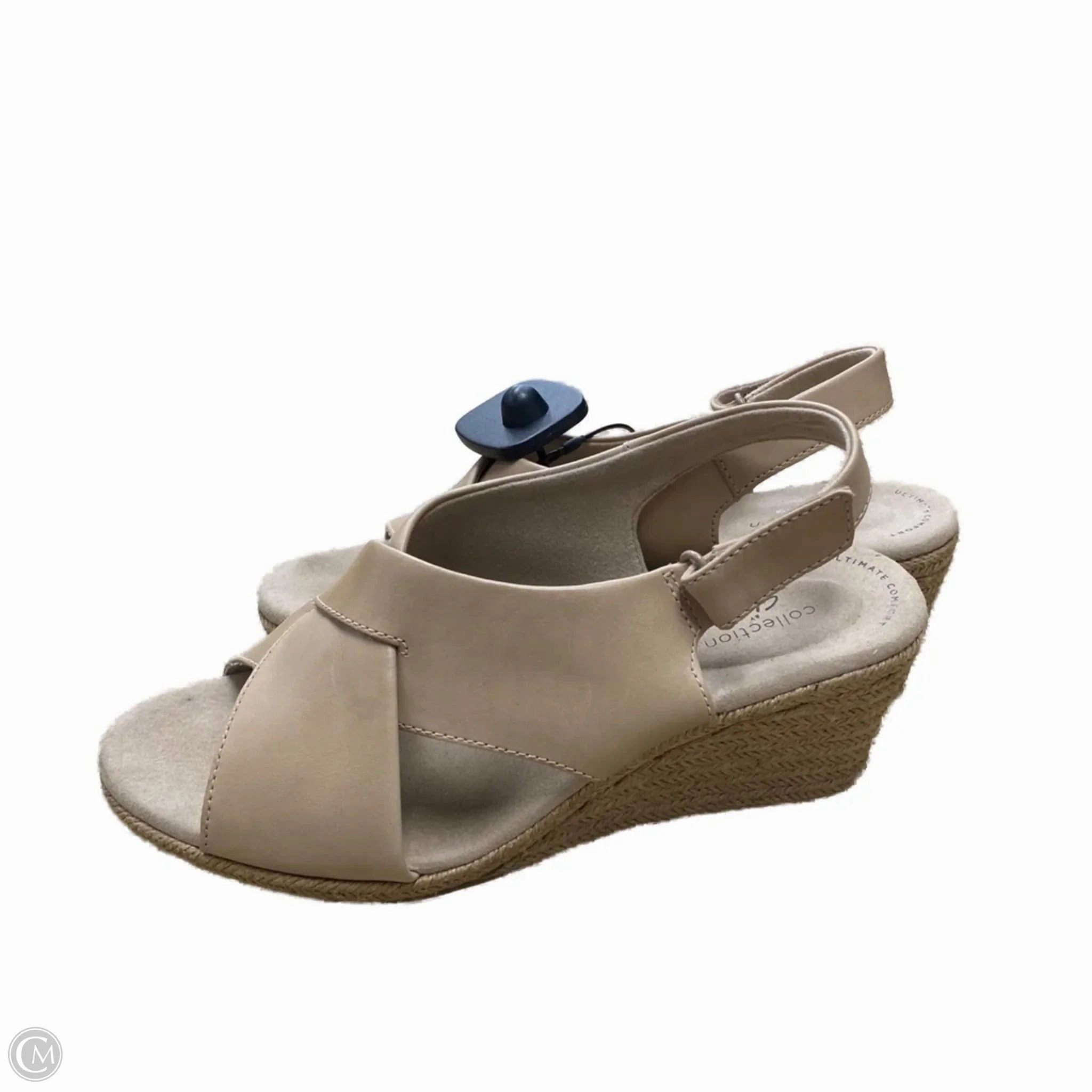 Sandals Heels Wedge By Clarks In Tan, Size: 9.5 Leather Footwear