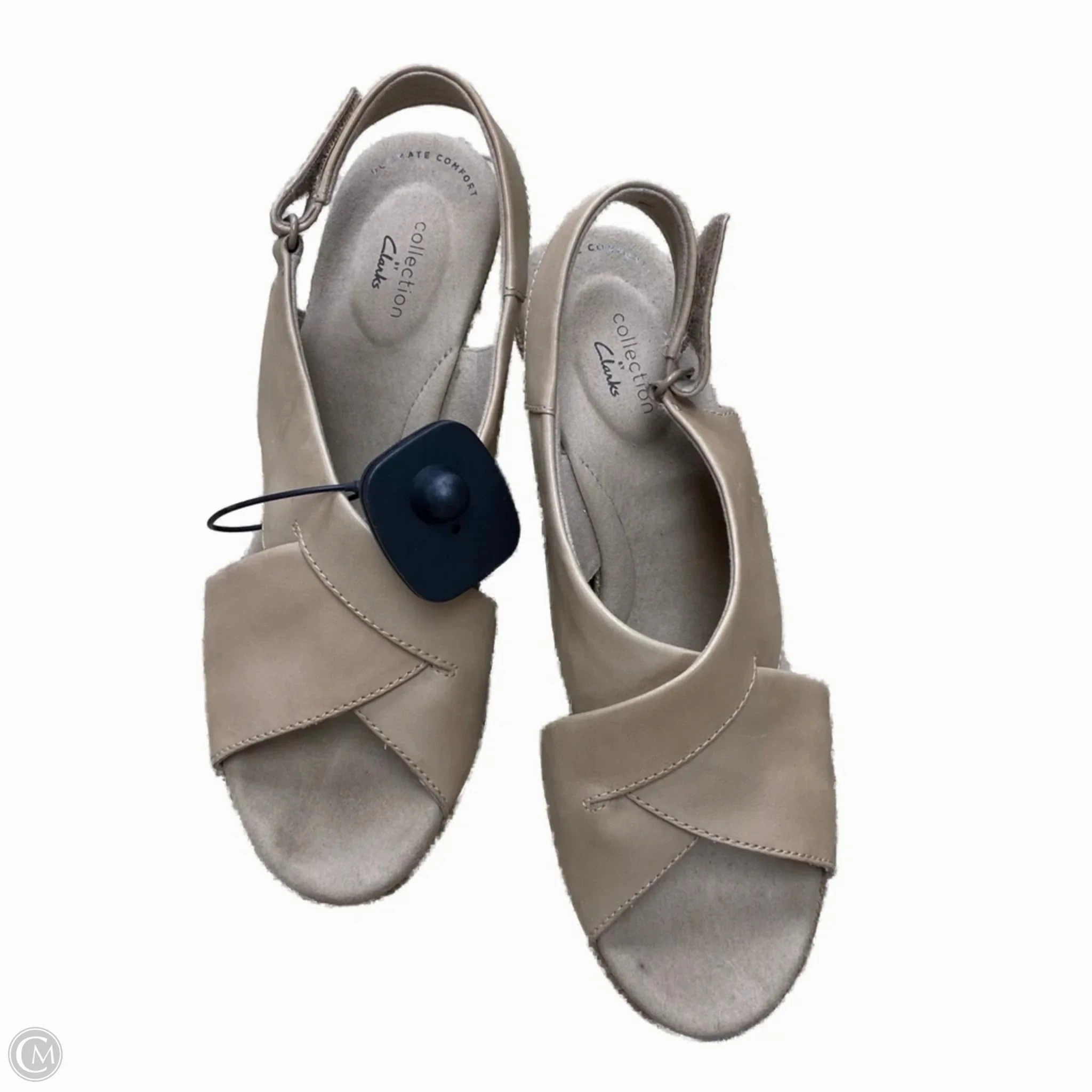 Sandals Heels Wedge By Clarks In Tan, Size: 9.5 Leather Footwear