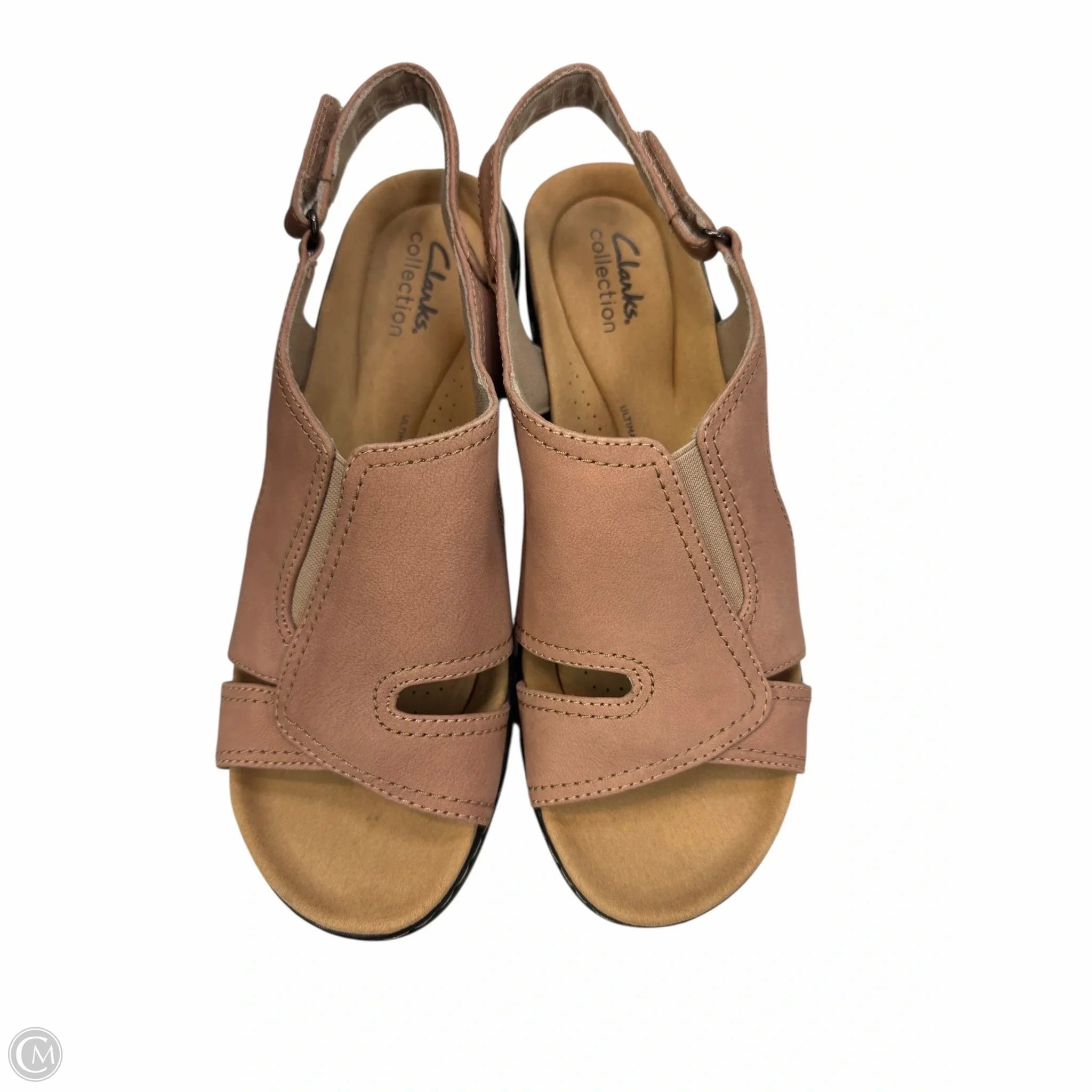 Sandals Heels Wedge By Clarks In Tan, Size: 9 Leather Footwear