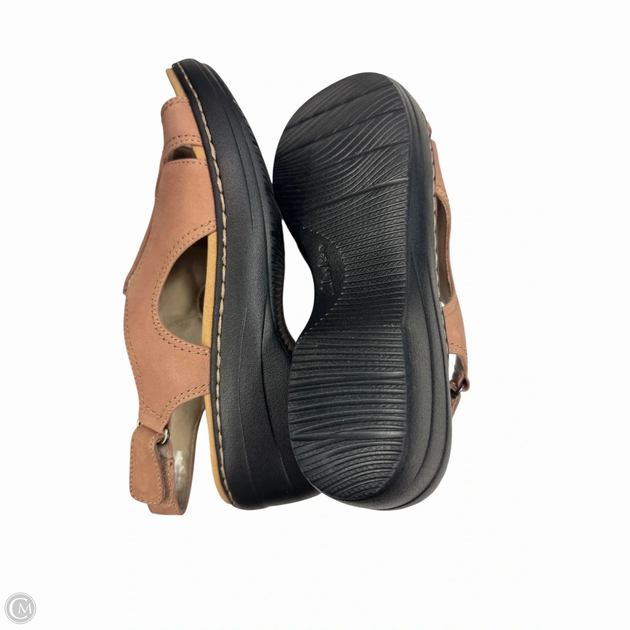 Sandals Heels Wedge By Clarks In Tan, Size: 9 Leather Footwear