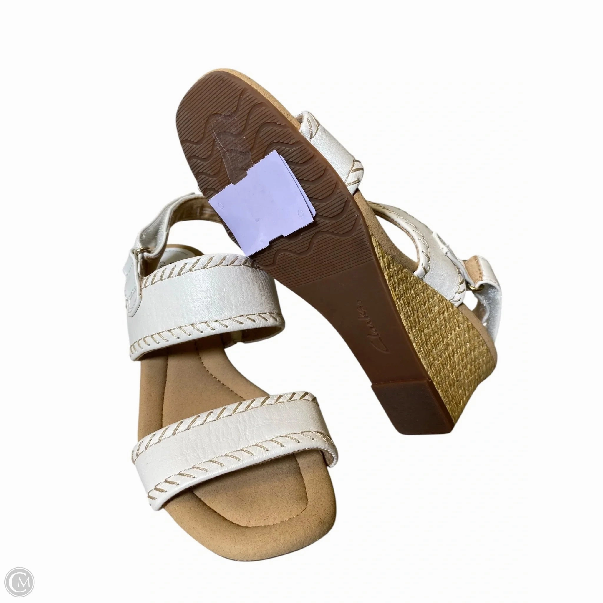 Sandals Heels Wedge By Clarks In White, Size: 7 Leather Footwear