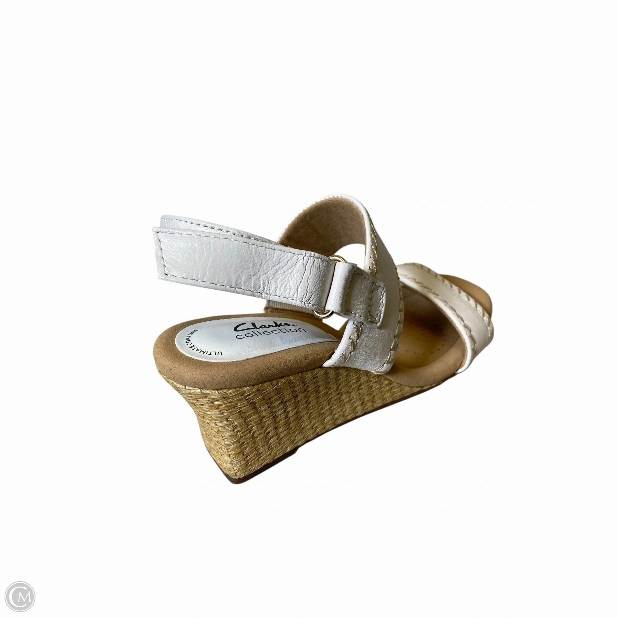 Sandals Heels Wedge By Clarks In White, Size: 7 Leather Footwear