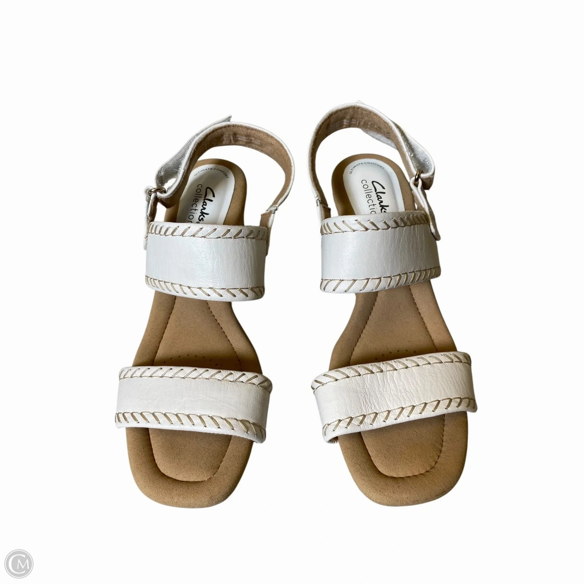 Sandals Heels Wedge By Clarks In White, Size: 7 Leather Footwear