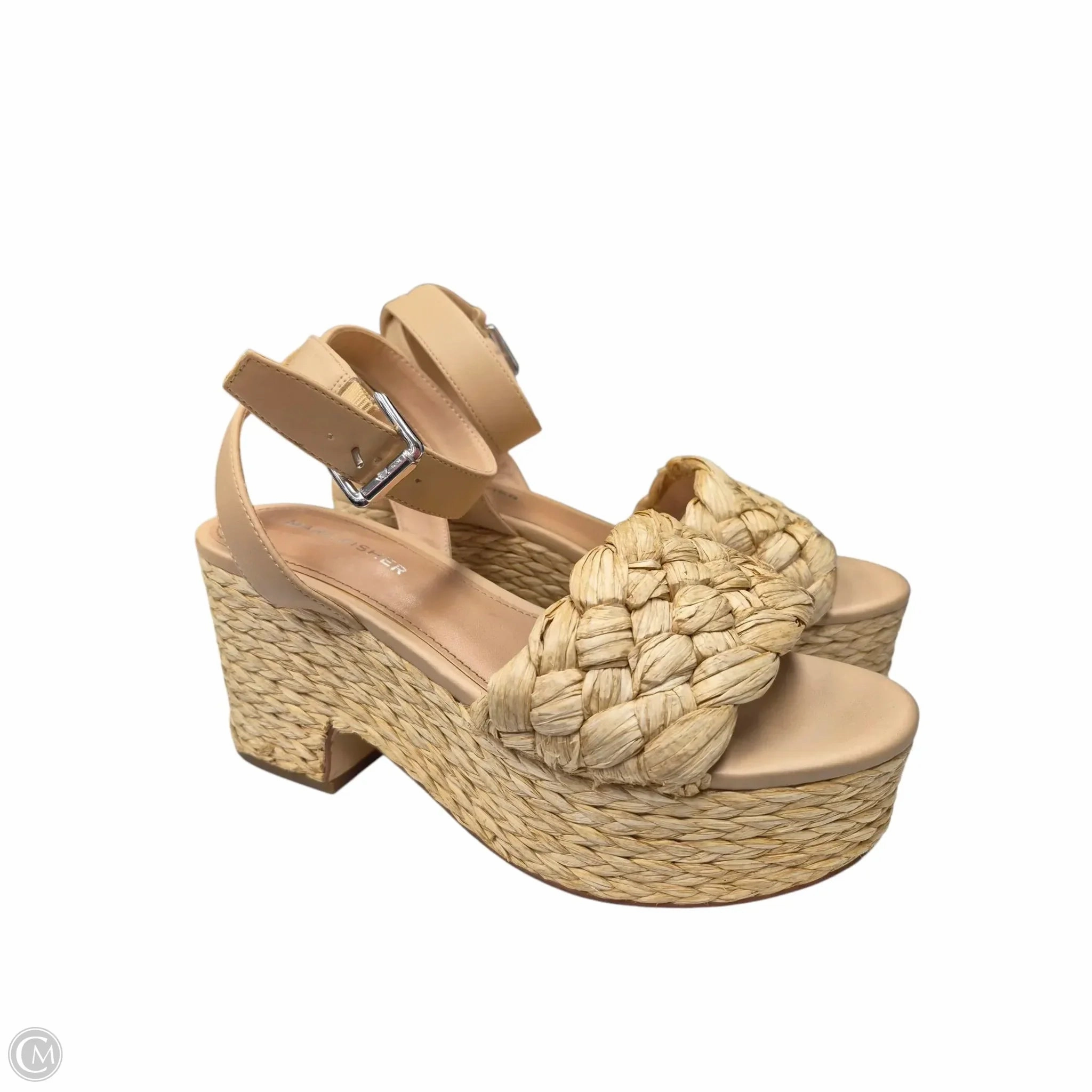 Sandals Heels Wedge By Marc Fisher In Beige, Size: 7.5 Marc Fisher fashion shoes with block heels