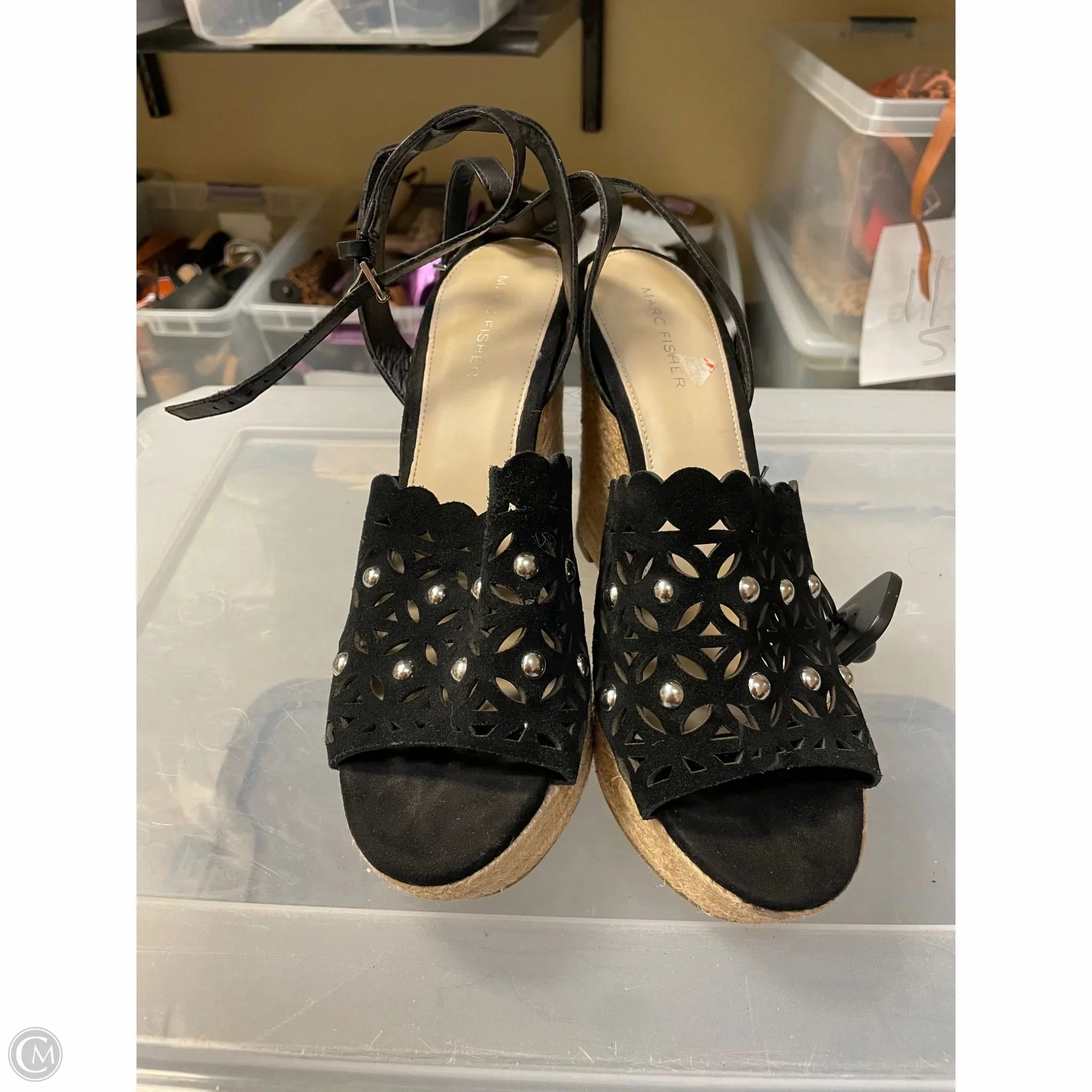 Sandals Heels Wedge By Marc Fisher In Black, Size: 10 Fashion Heels