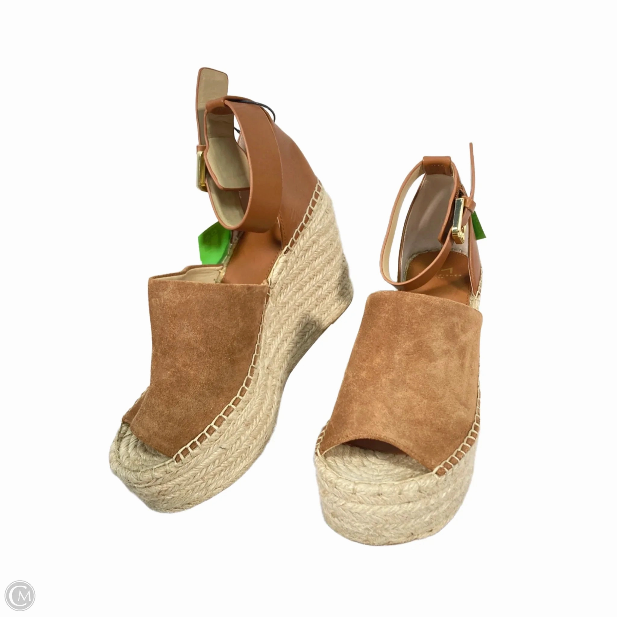 Sandals Heels Wedge By Marc Fisher In Brown & Cream, Size: 9 Marc Fisher fashion shoes with block heels