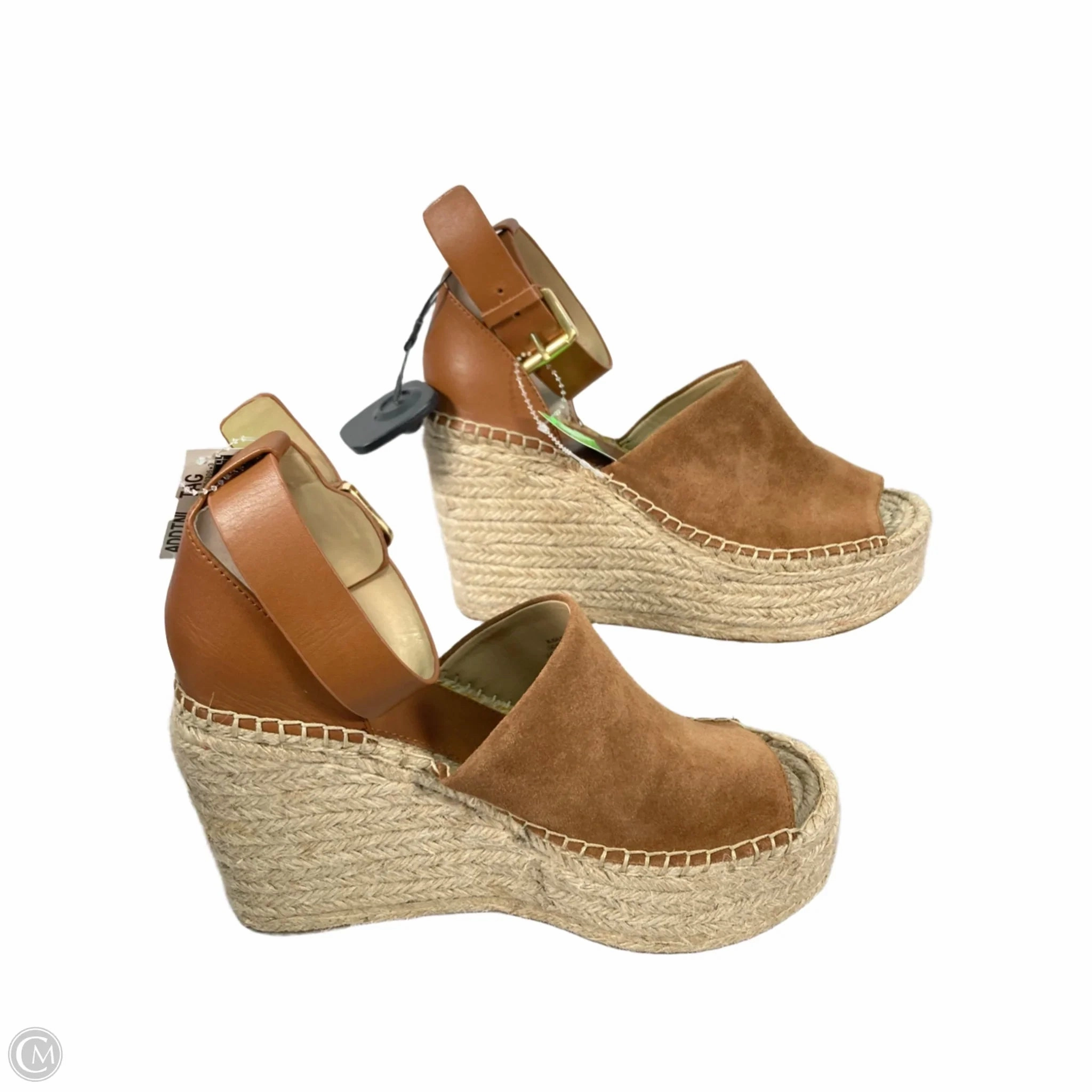 Sandals Heels Wedge By Marc Fisher In Brown & Cream, Size: 9 Fashion Heels