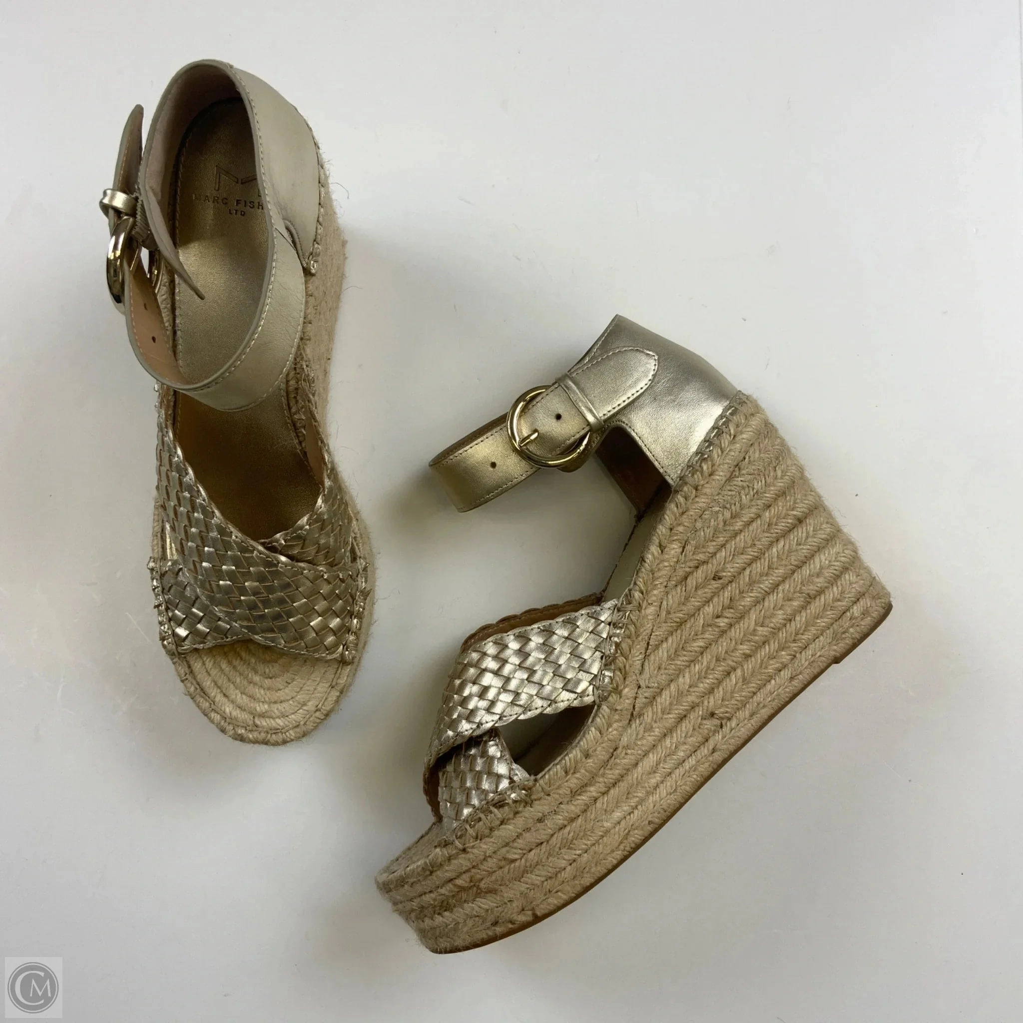 Sandals Heels Wedge By Marc Fisher In Gold, Size: 9.5 Fashion Heels