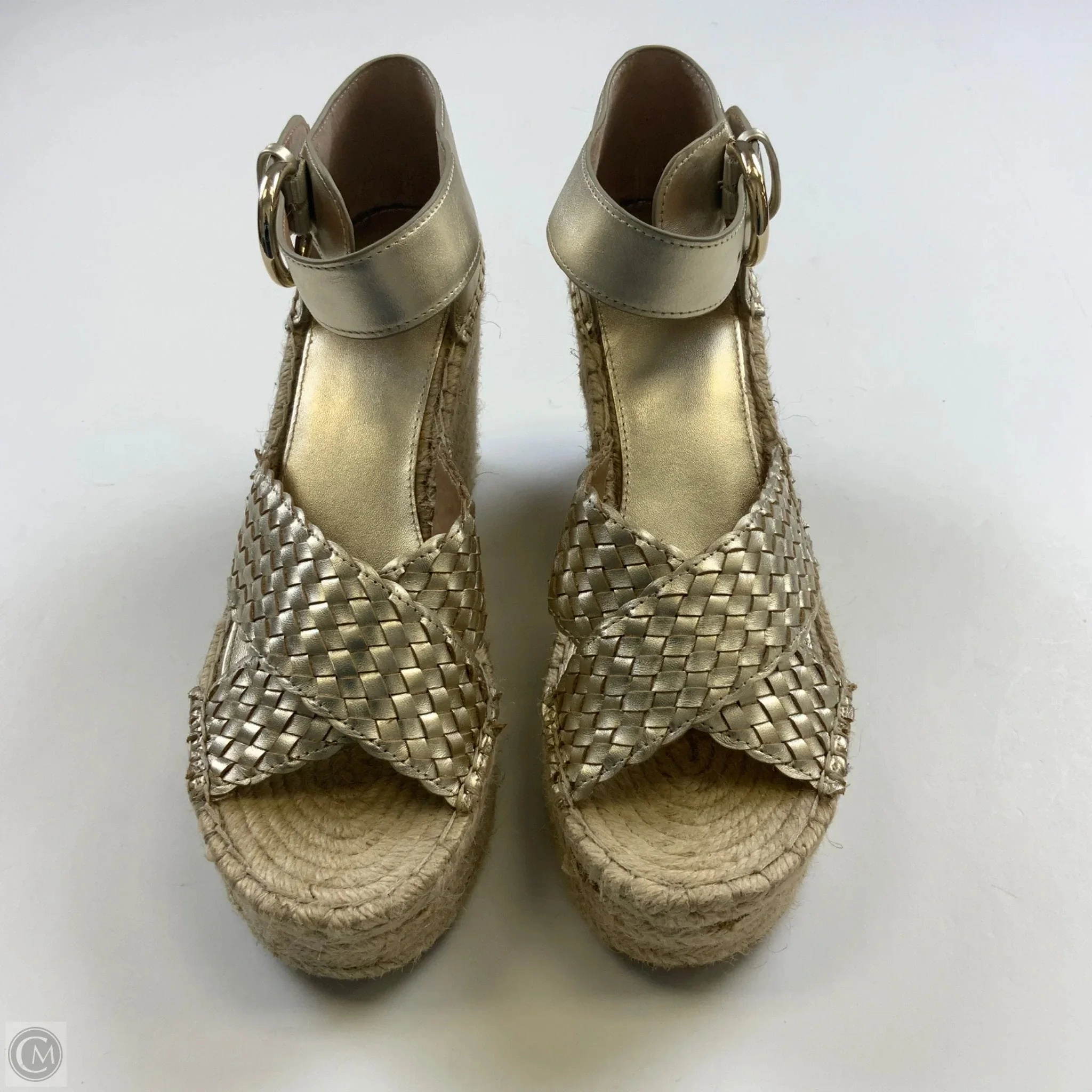 Sandals Heels Wedge By Marc Fisher In Gold, Size: 9.5 Marc Fisher fashion shoes with block heels