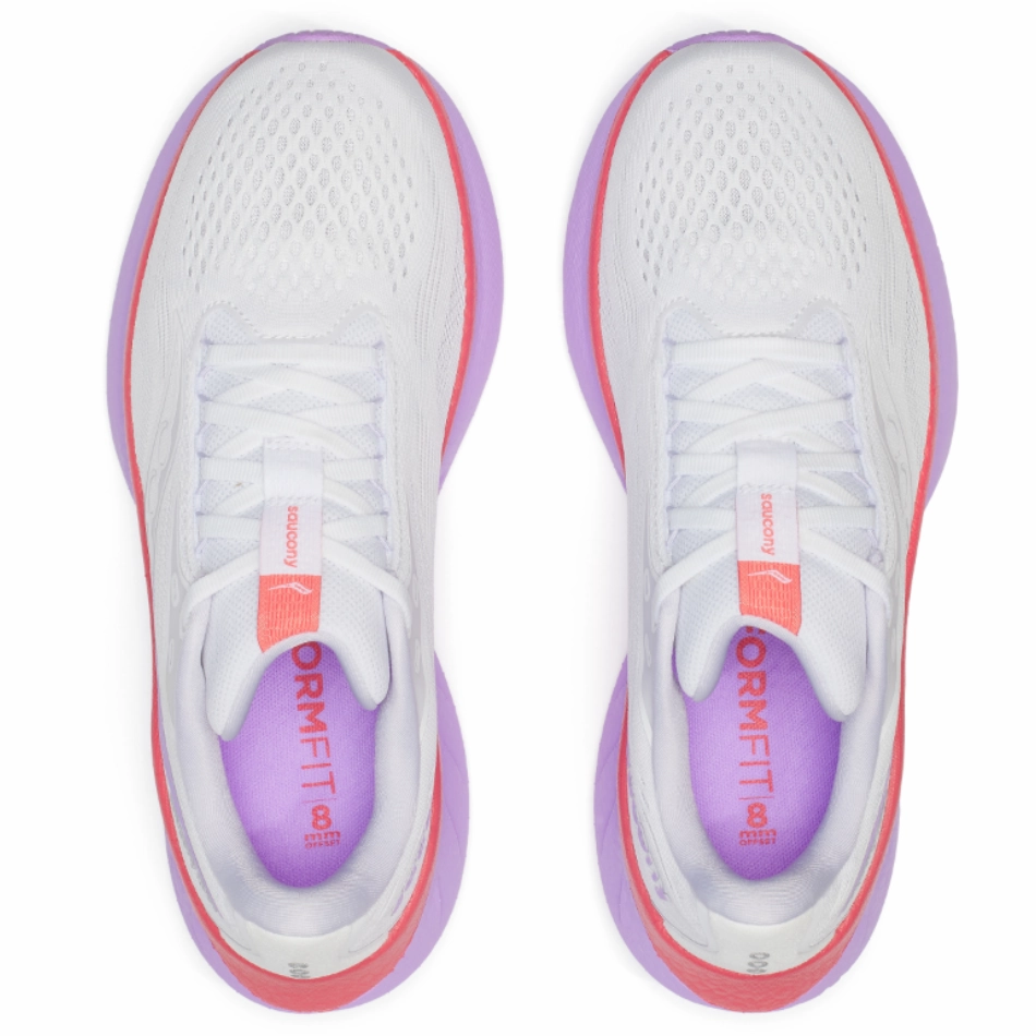 Saucony Women's Ride 18 Running Shoes in White/Coral - Online Exclusive Saucony versatile athletic footwear
